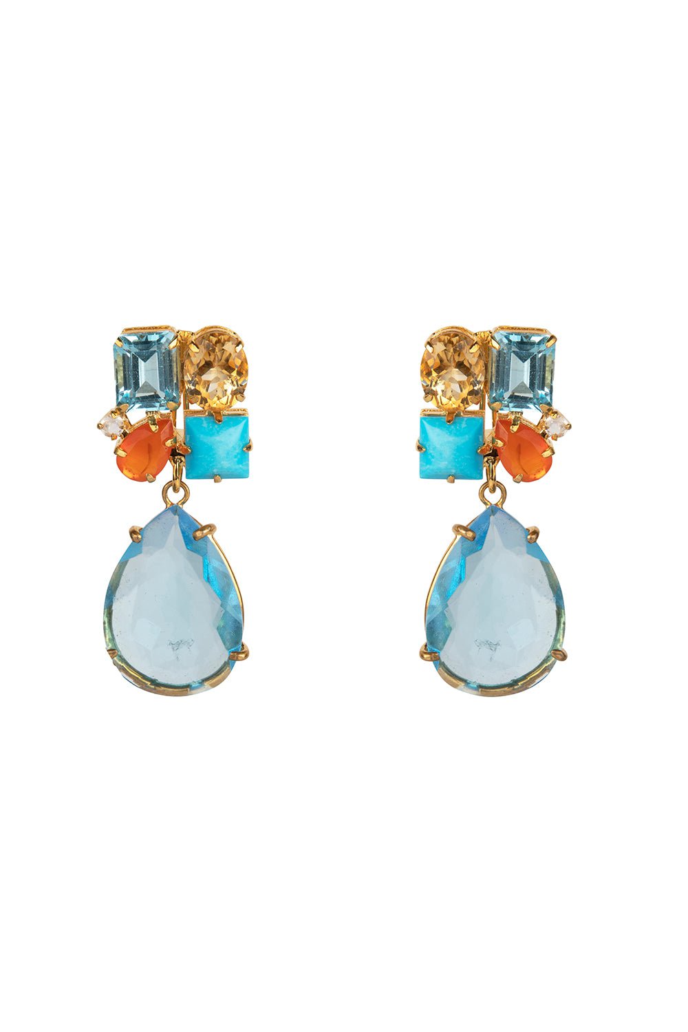 BOUNKIT JEWELRY-Turquoise Citrine Cluster Earrings-BLUE