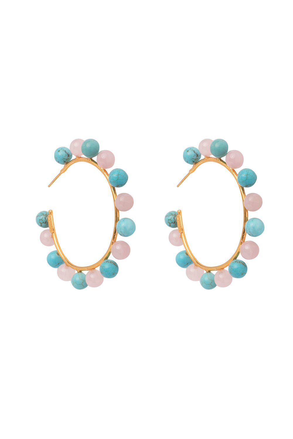 BOUNKIT JEWELRY-Turquoise Rose Quartz Hoop Earrings-BLUE