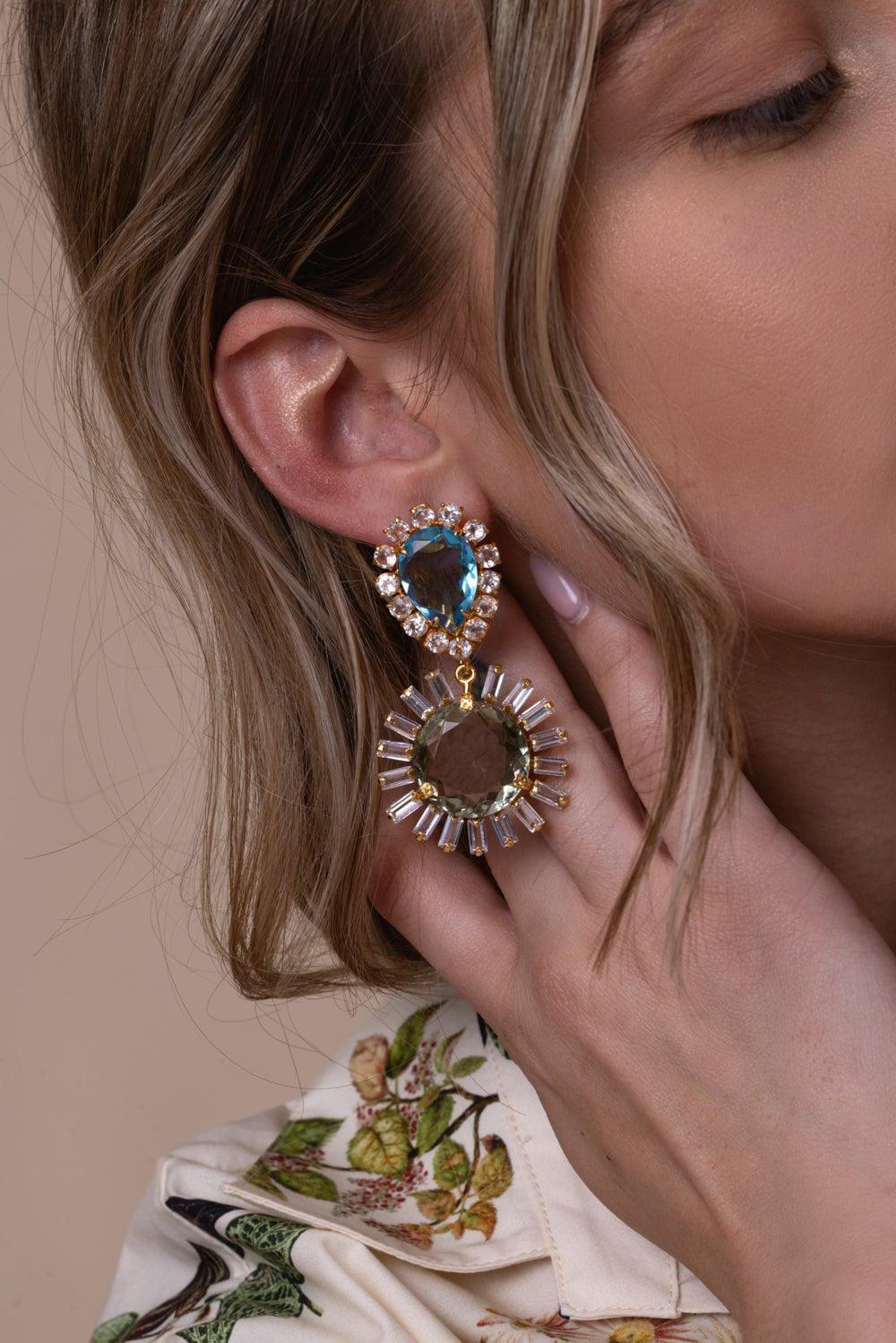 BOUNKIT JEWELRY-Baguette Statement Earrings-BLUE/GRN