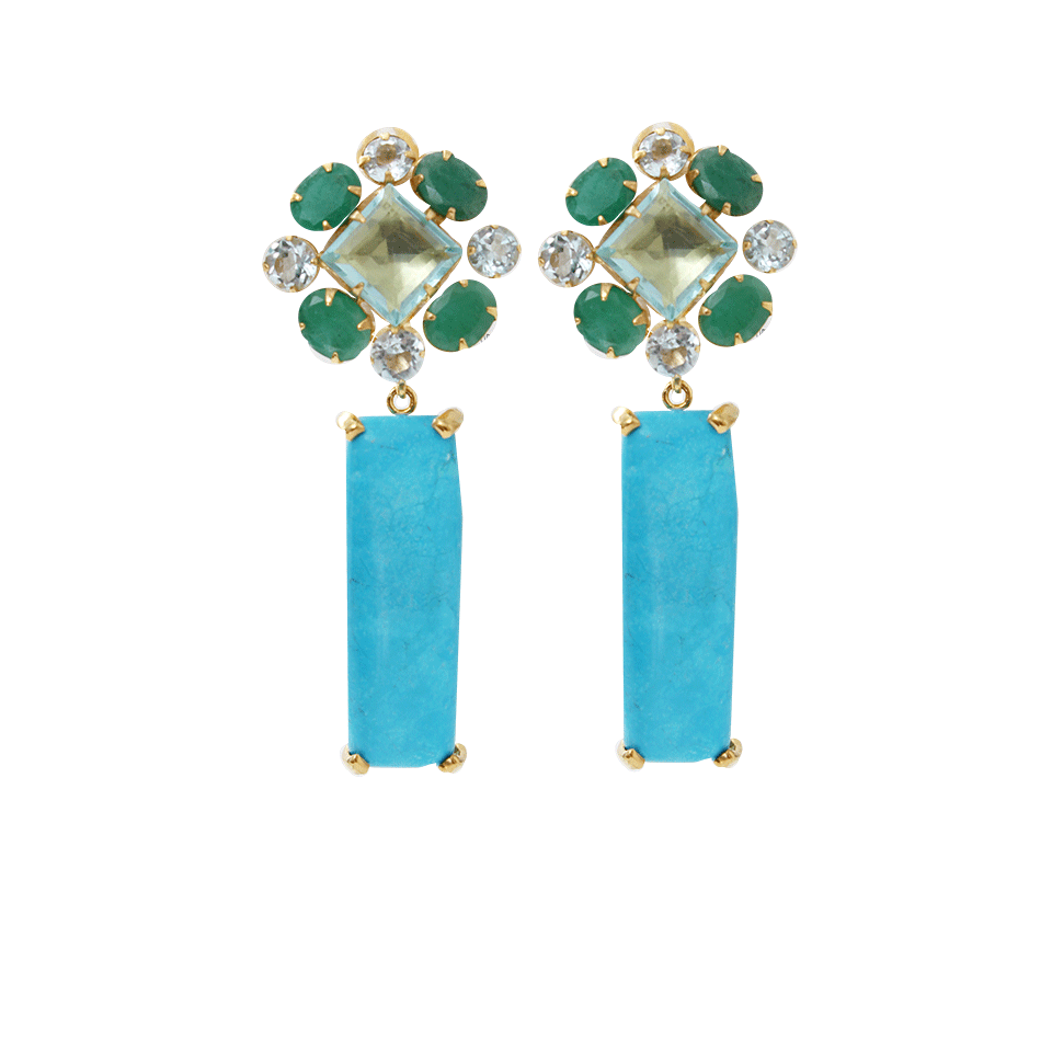 BOUNKIT JEWELRY-Emerald Earring With Turquoise Drop-BLU/GRN