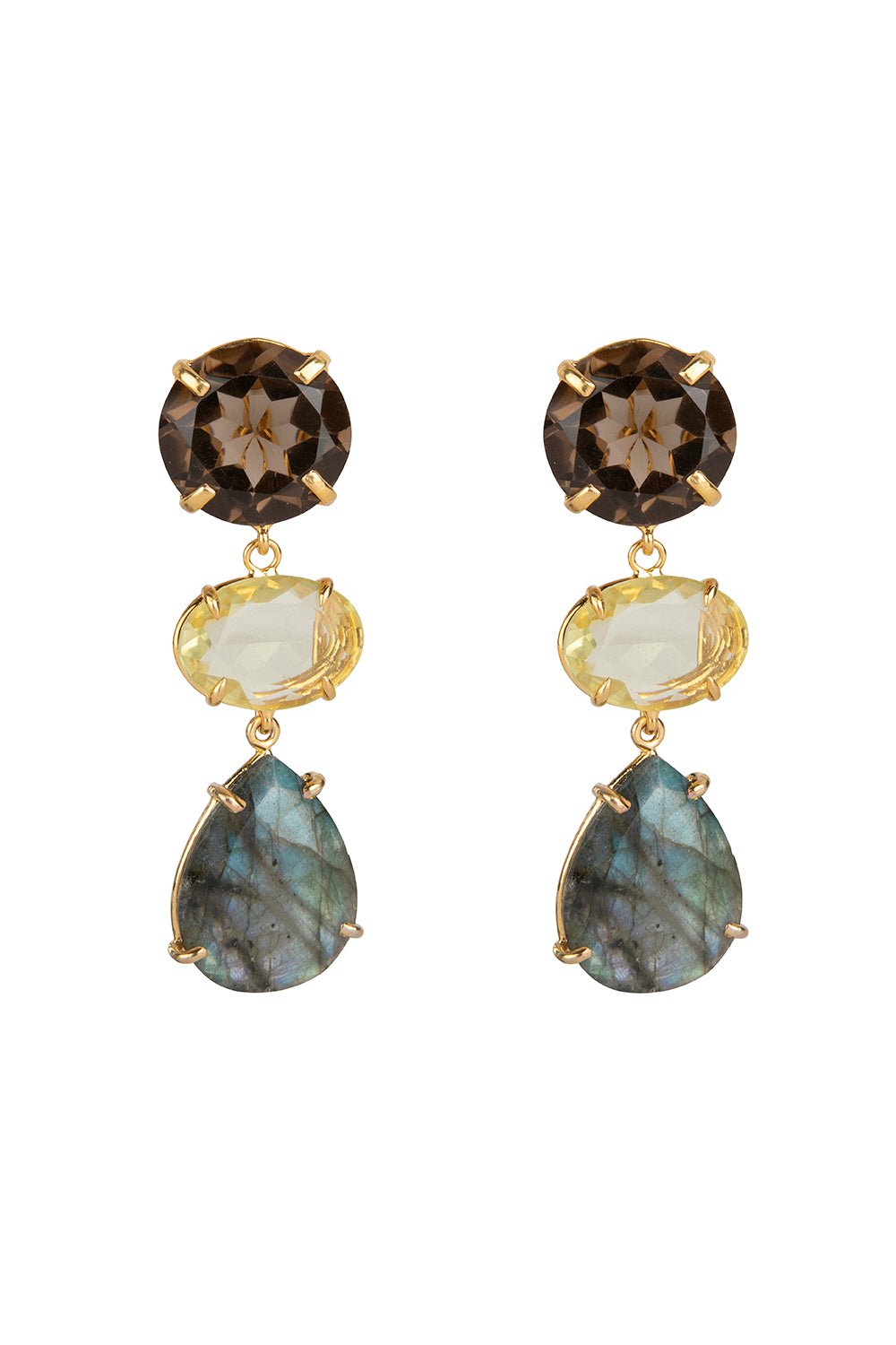 BOUNKIT JEWELRY-Quartz Labradorite Oval Drop Earrings-BRWN/YLW