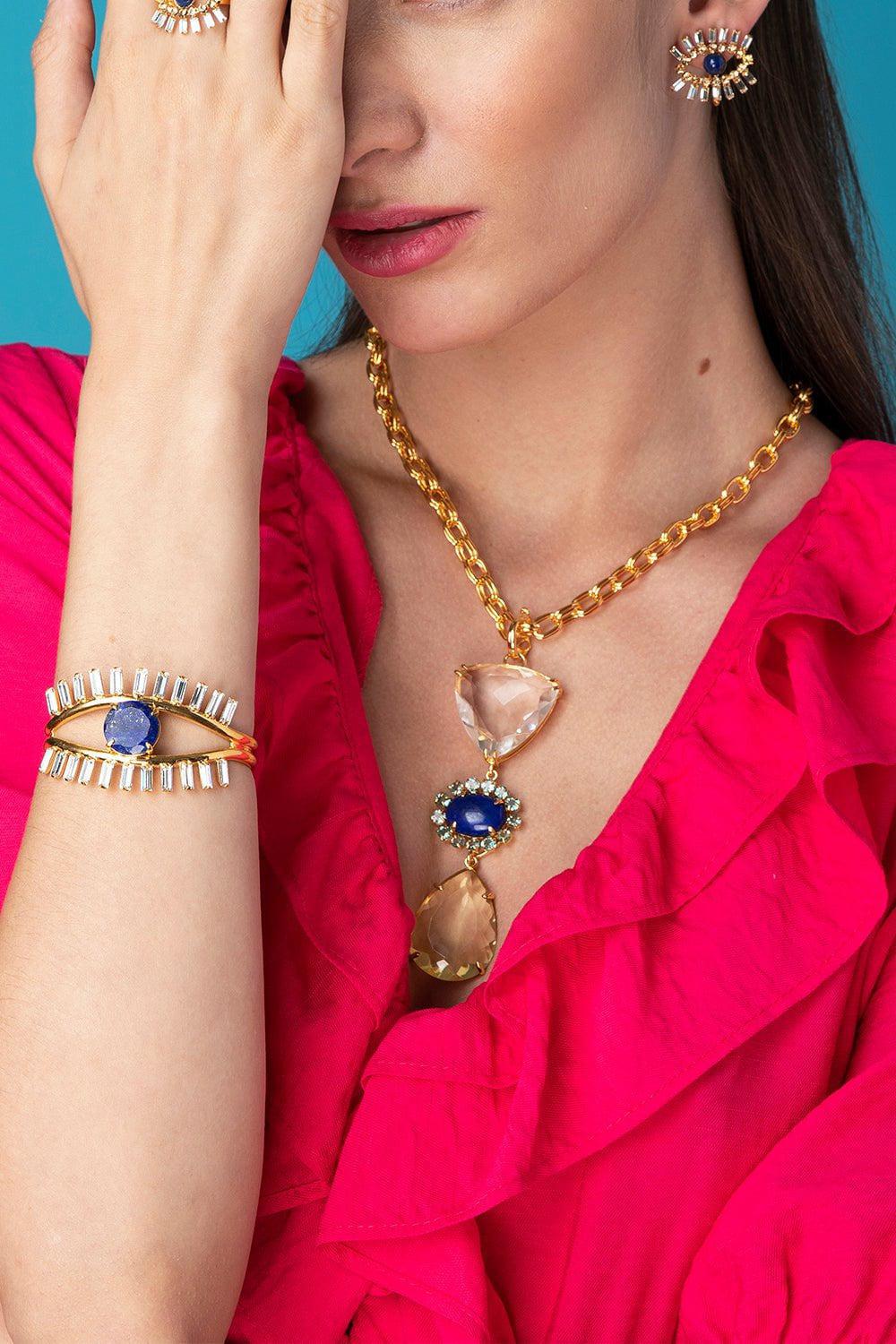 BOUNKIT JEWELRY-Lapis Evil Eye Earrings-CLEAR