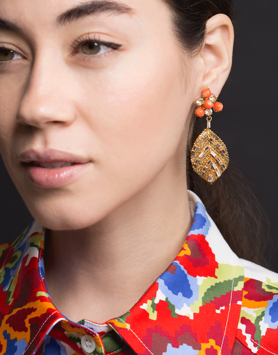 BOUNKIT JEWELRY-2-in-1 Bamboo Coral Drop Leaf Earrings Set-CORAL
