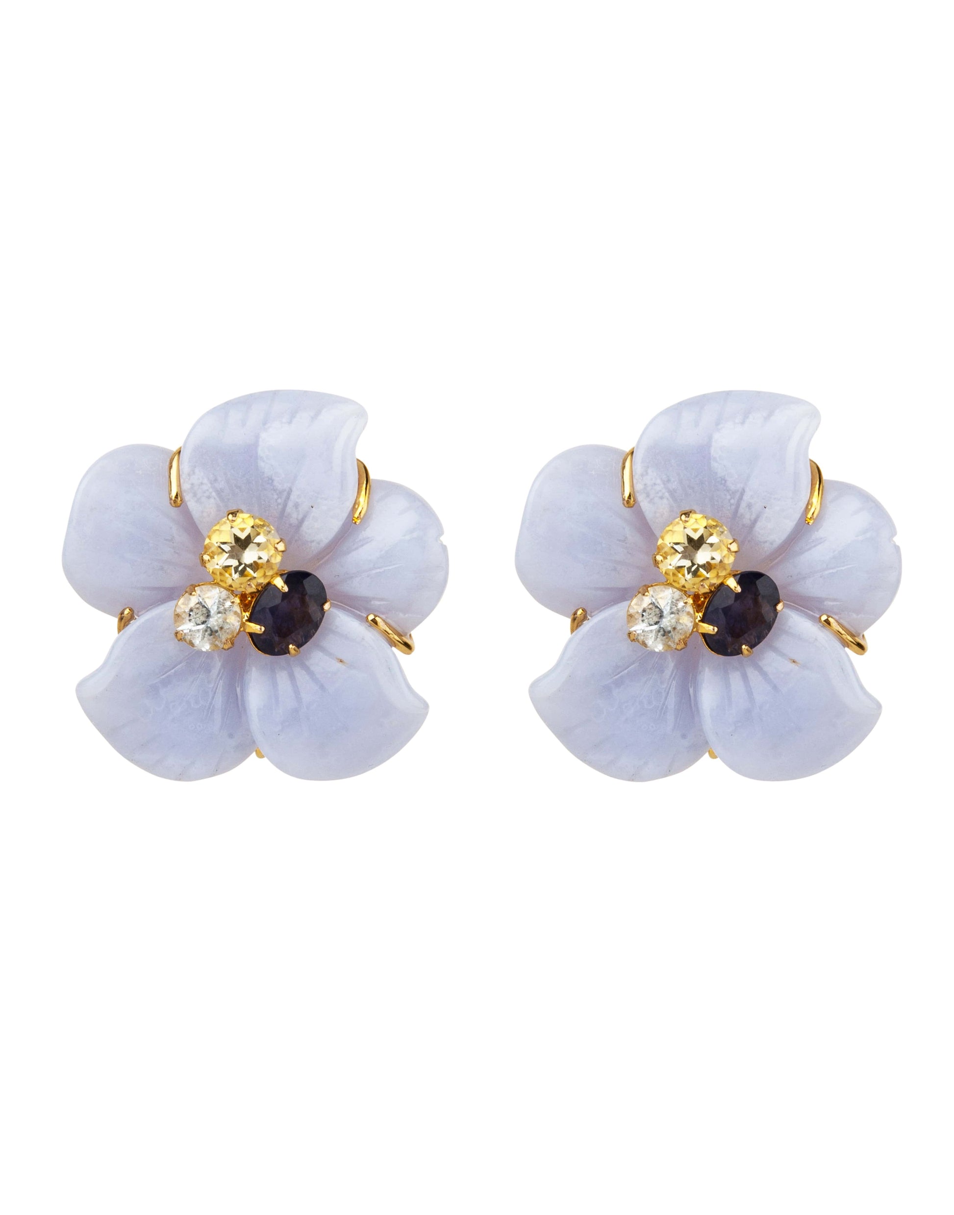 BOUNKIT JEWELRY-Blue Lace Flower Earrings-GOLD