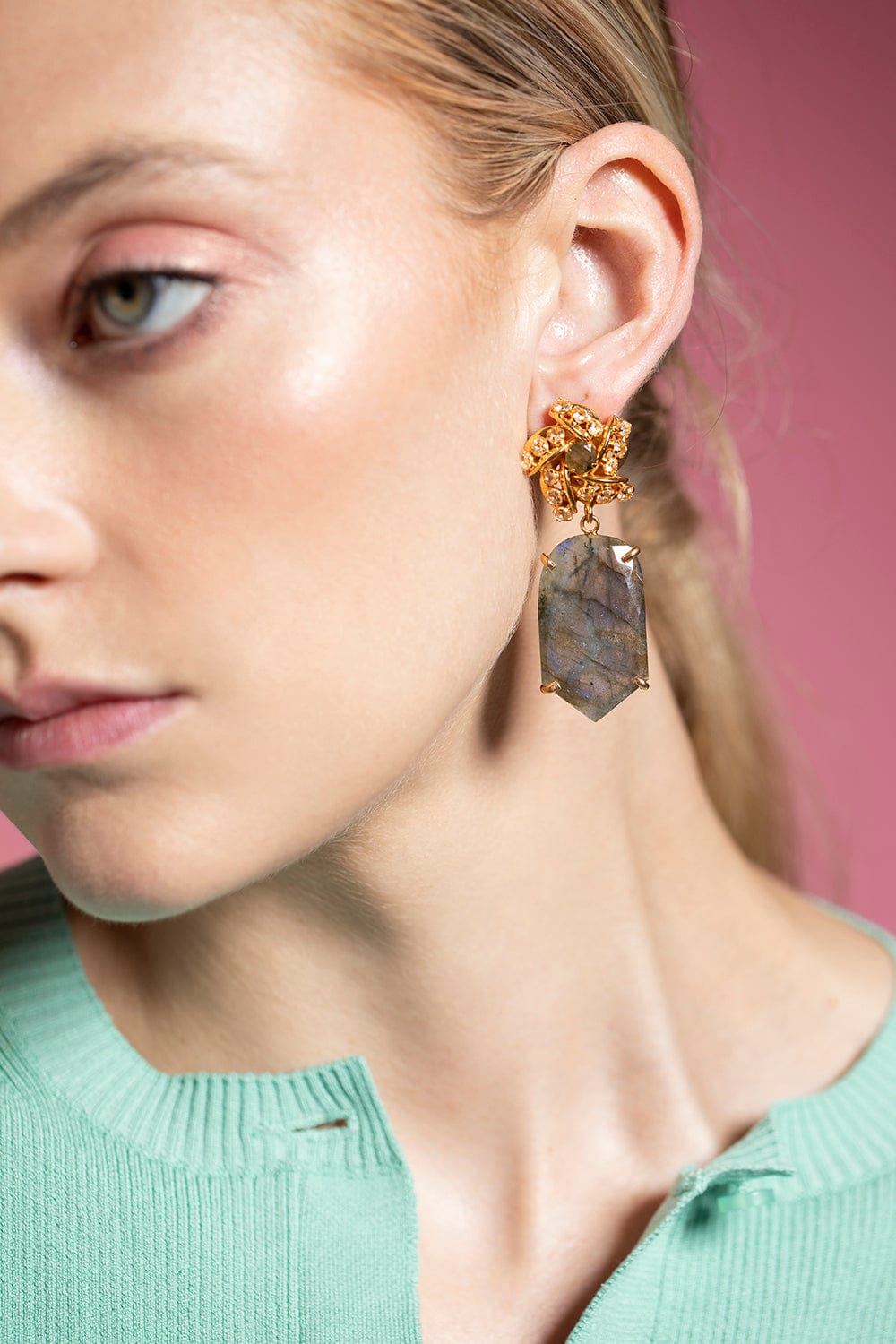 BOUNKIT JEWELRY-Labradorite Flower Earrings-GOLD