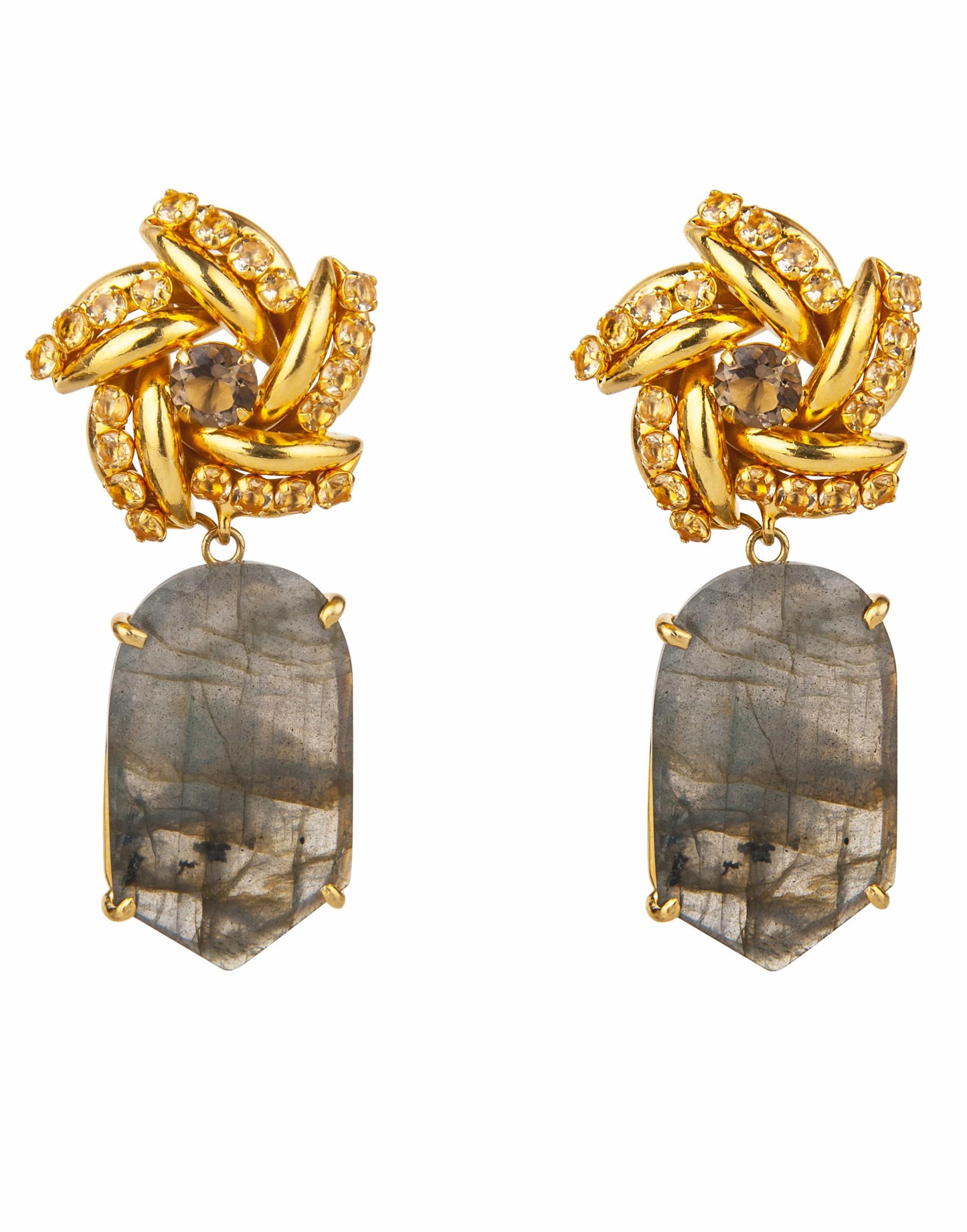 BOUNKIT JEWELRY-Labradorite Flower Earrings-GOLD