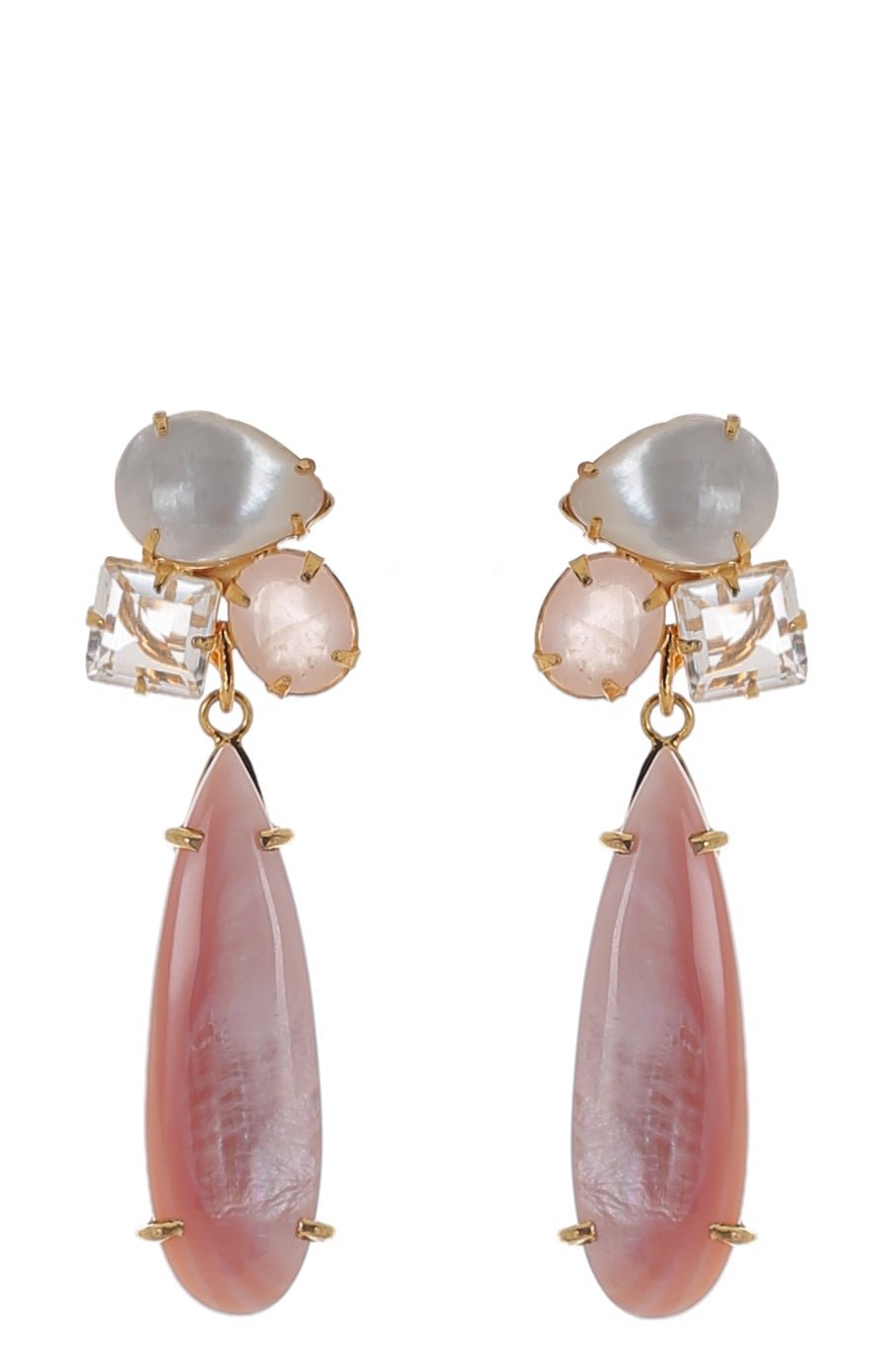 BOUNKIT JEWELRY-Pearl and Rose Quartz Earrings-GOLD