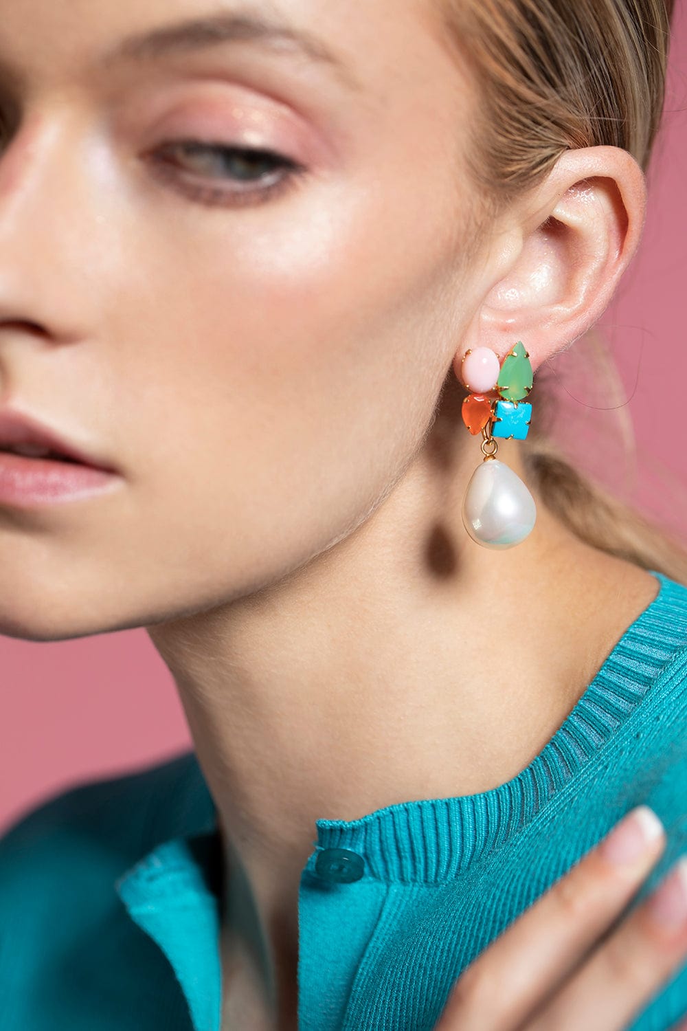 BOUNKIT JEWELRY-Pink Opal Set Earrings-GOLD