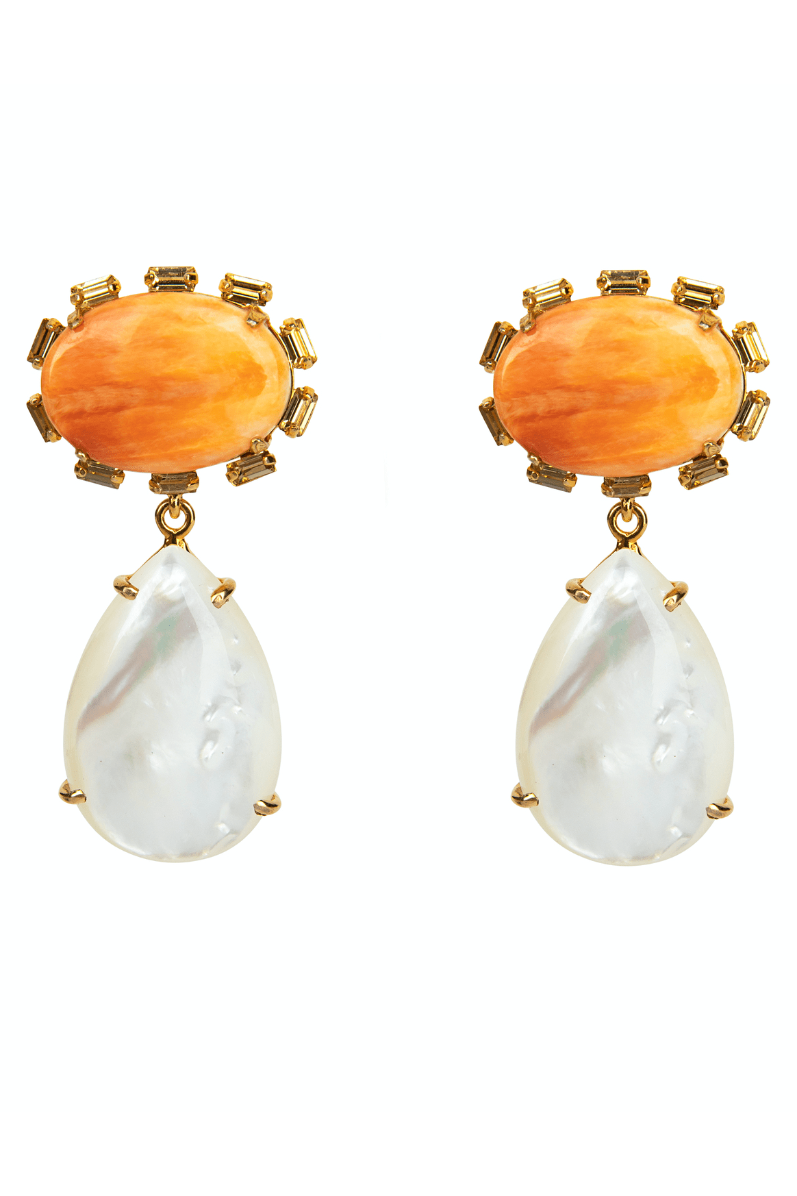 BOUNKIT JEWELRY-Spiny Oyster and Mother of Pearl Drop Earrings-GOLD
