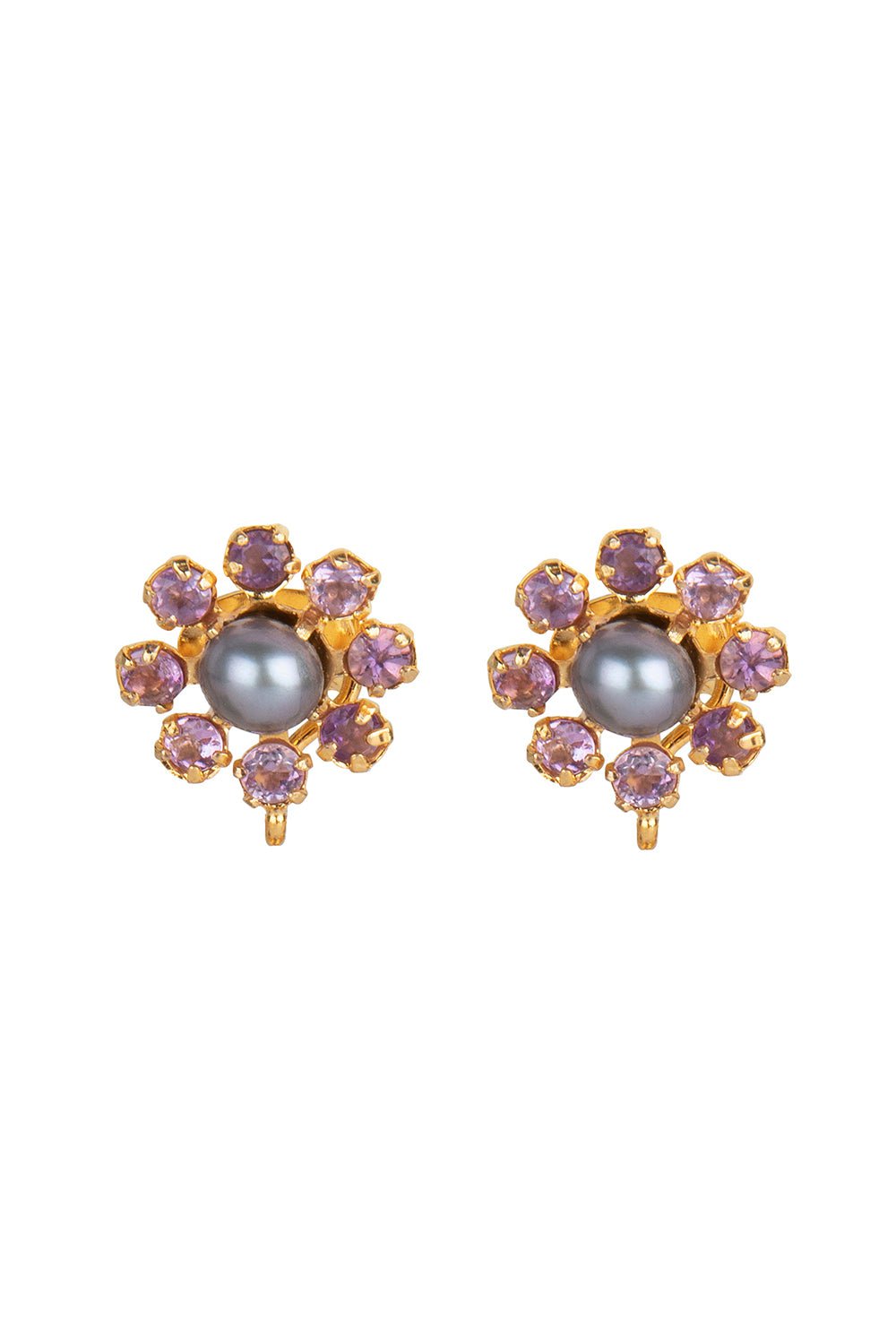 BOUNKIT JEWELRY-Amethyst Pearl Drop Earrings-GRAY