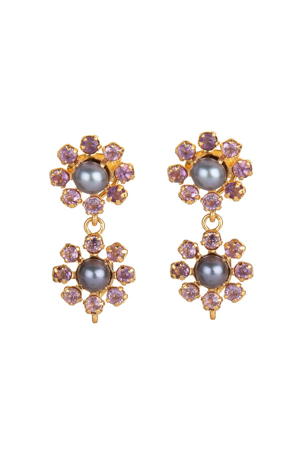 BOUNKIT JEWELRY-Amethyst Pearl Drop Earrings-GRAY