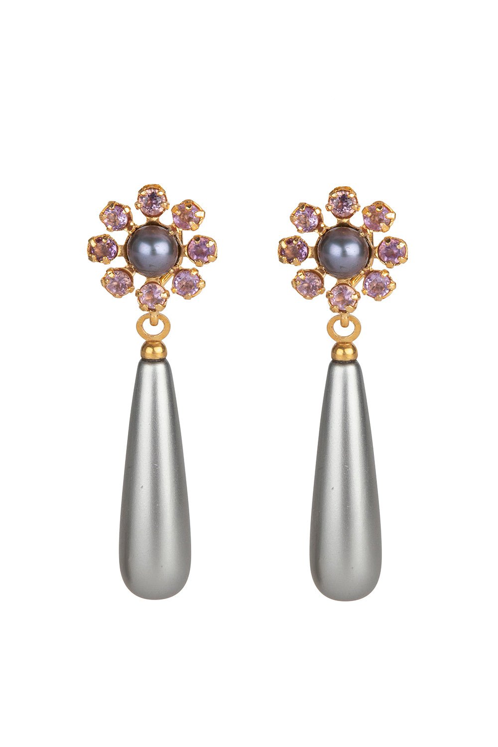 BOUNKIT JEWELRY-Amethyst Pearl Drop Earrings-GRAY