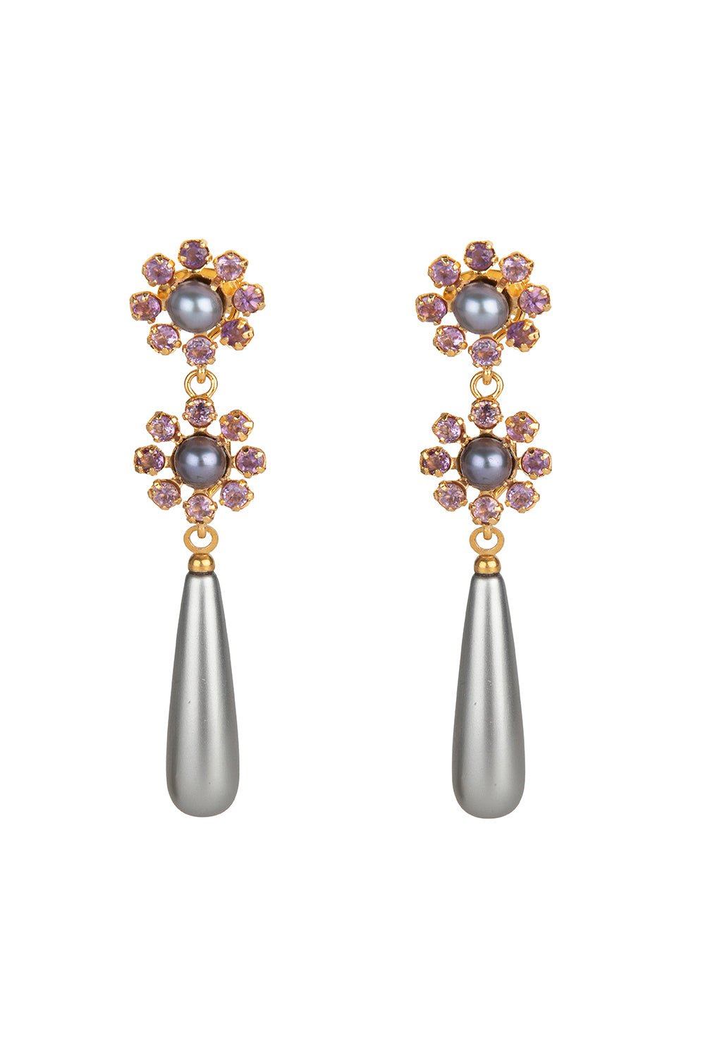 BOUNKIT JEWELRY-Amethyst Pearl Drop Earrings-GRAY