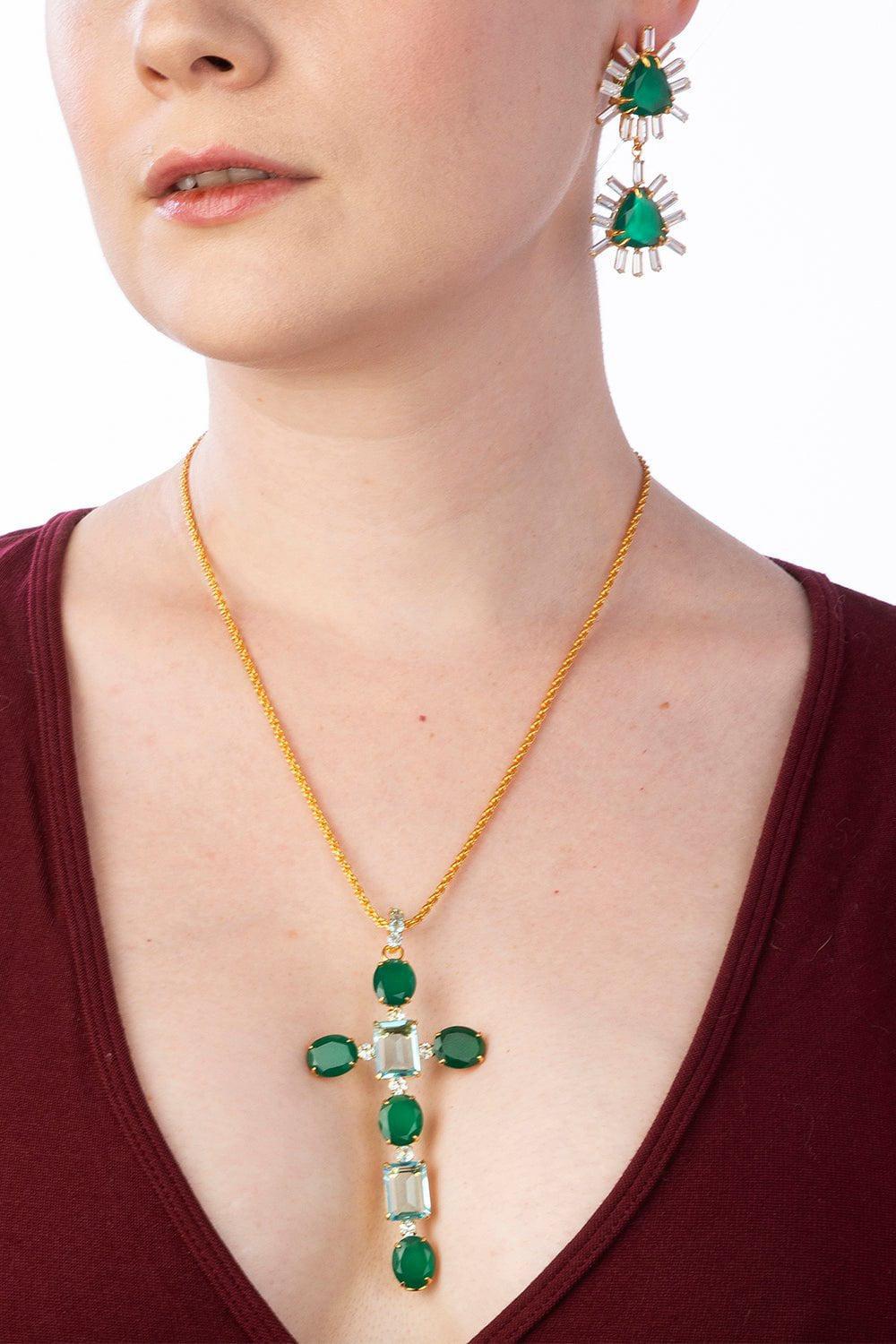 BOUNKIT JEWELRY-Double Trillion Onyx Earrings-GREEN