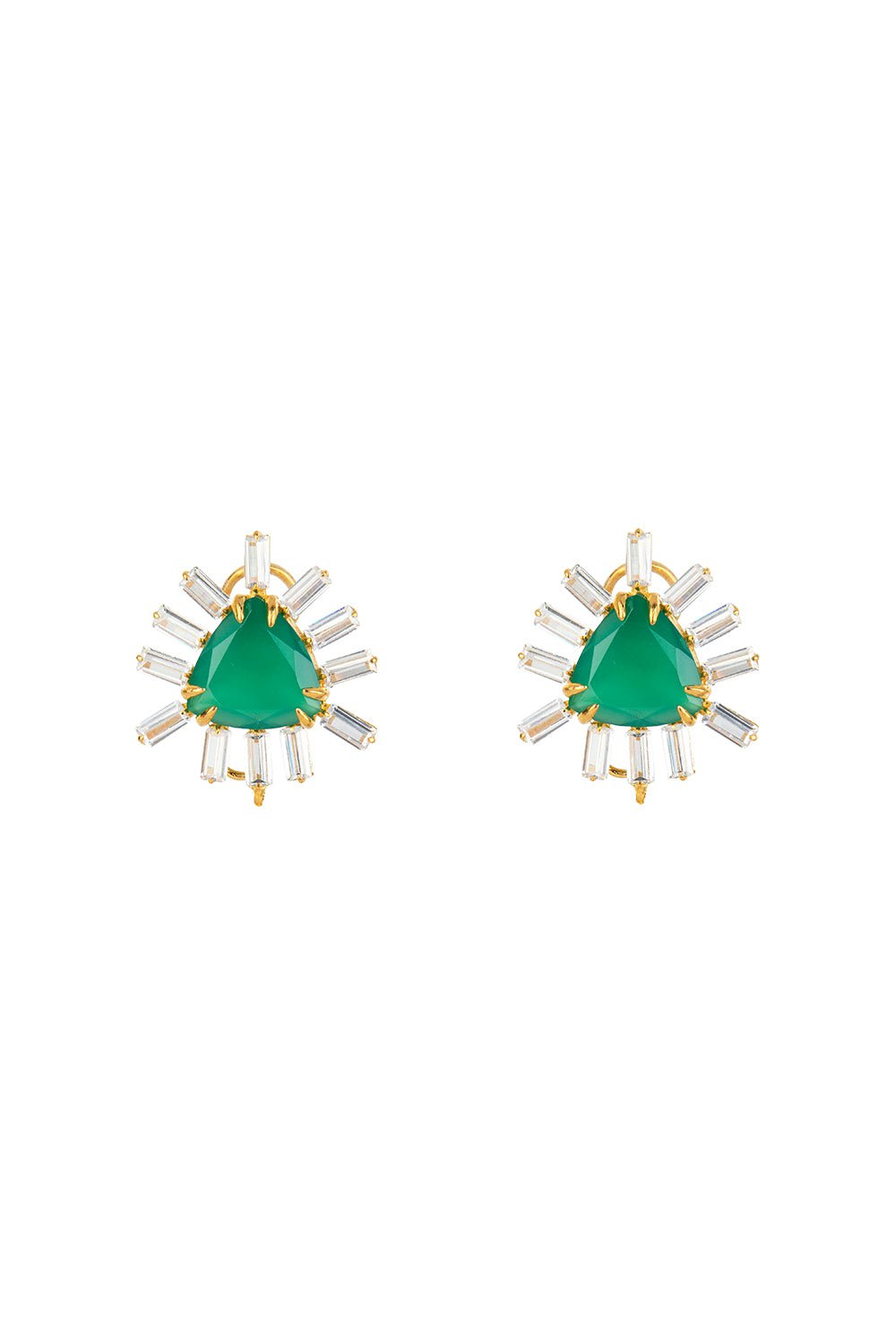BOUNKIT JEWELRY-Double Trillion Onyx Earrings-GREEN