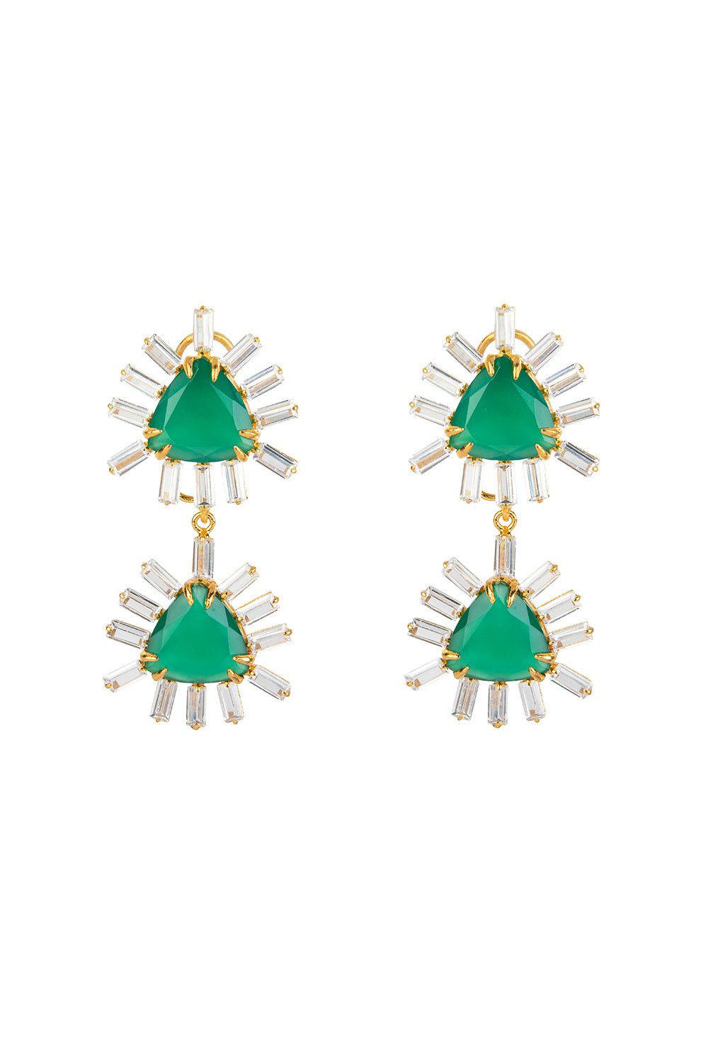 BOUNKIT JEWELRY-Double Trillion Onyx Earrings-GREEN