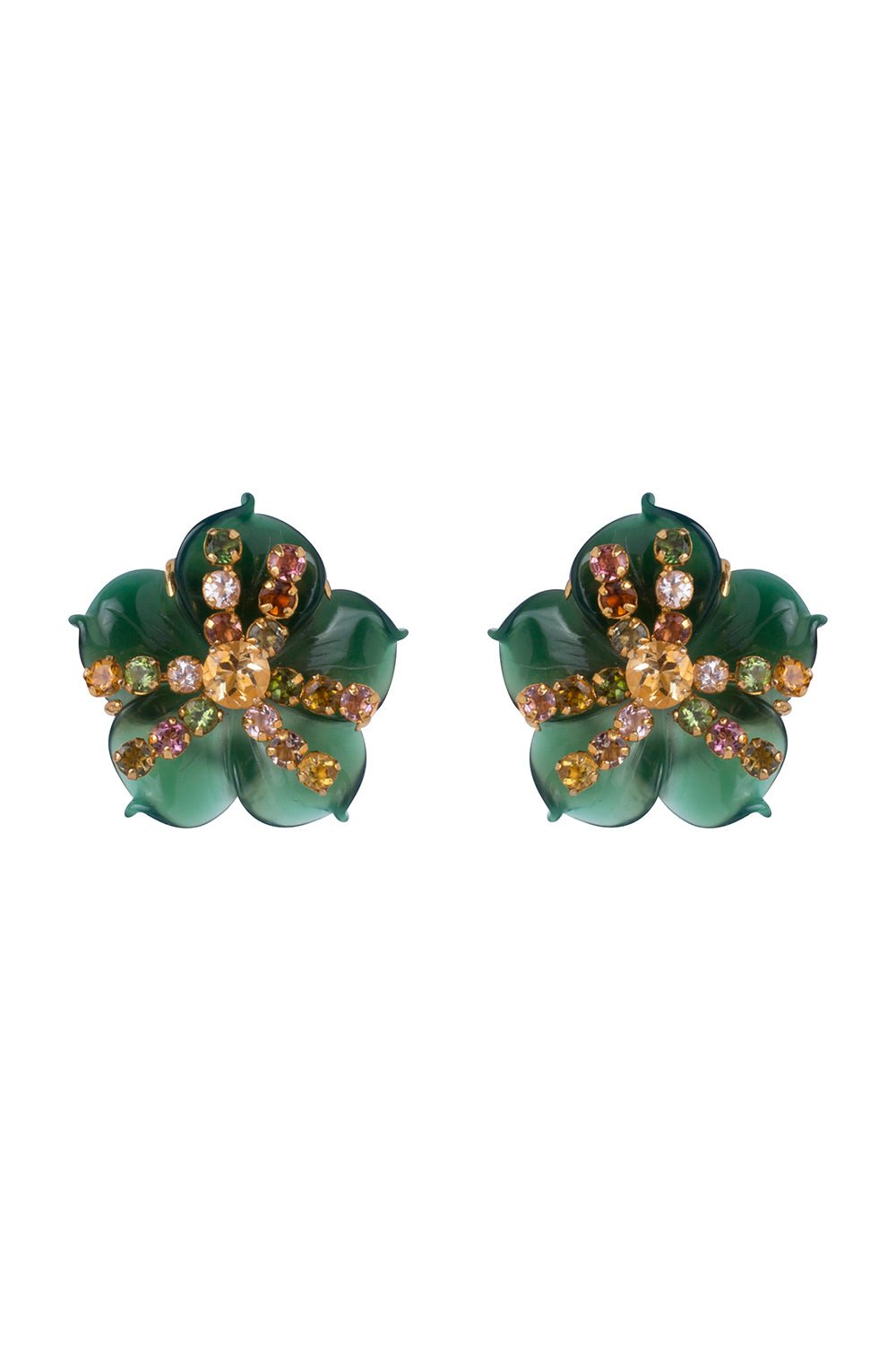 BOUNKIT JEWELRY-Green Agate Flower Earrings-GREEN