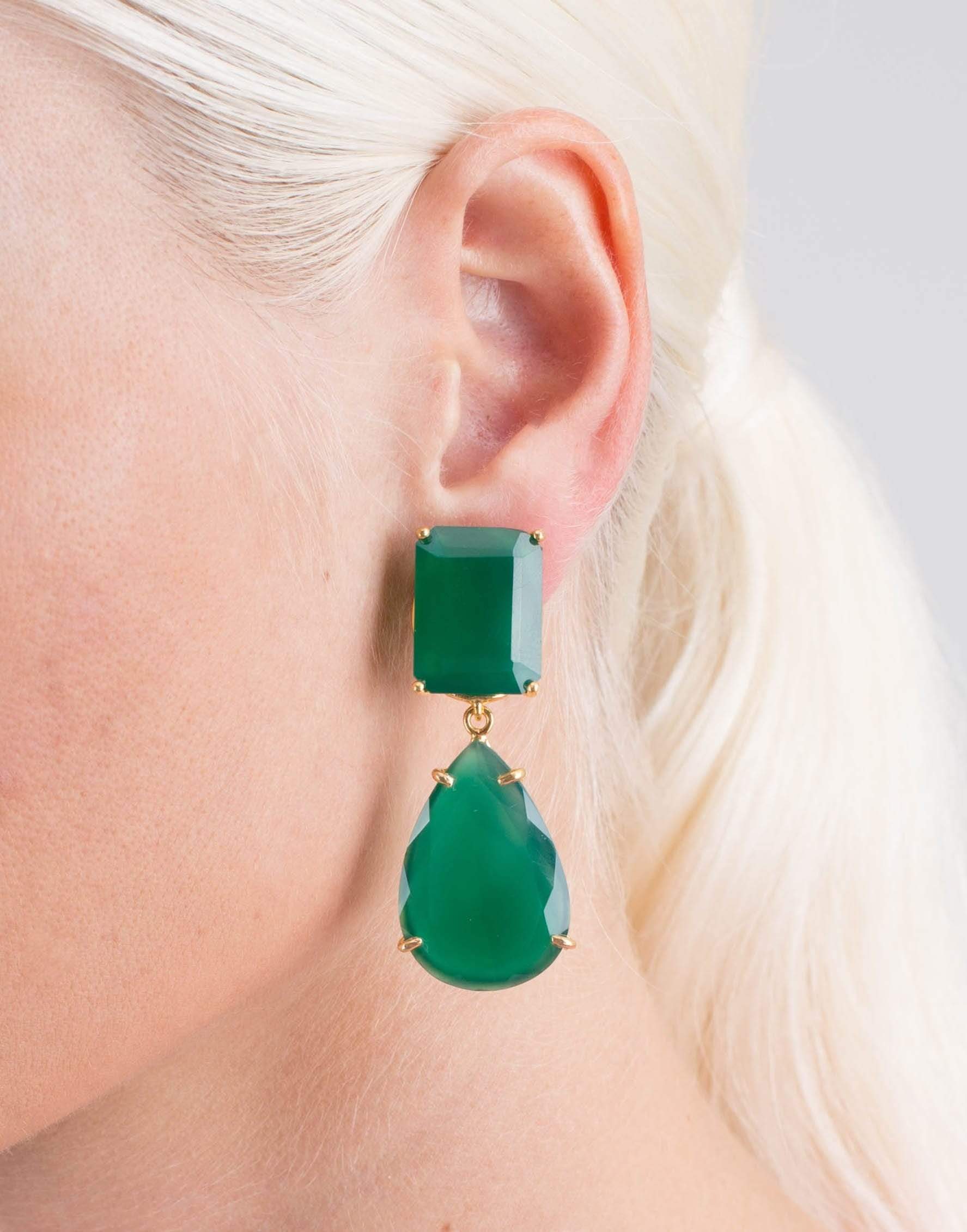 BOUNKIT JEWELRY-Green Onyx Earrings-GREEN
