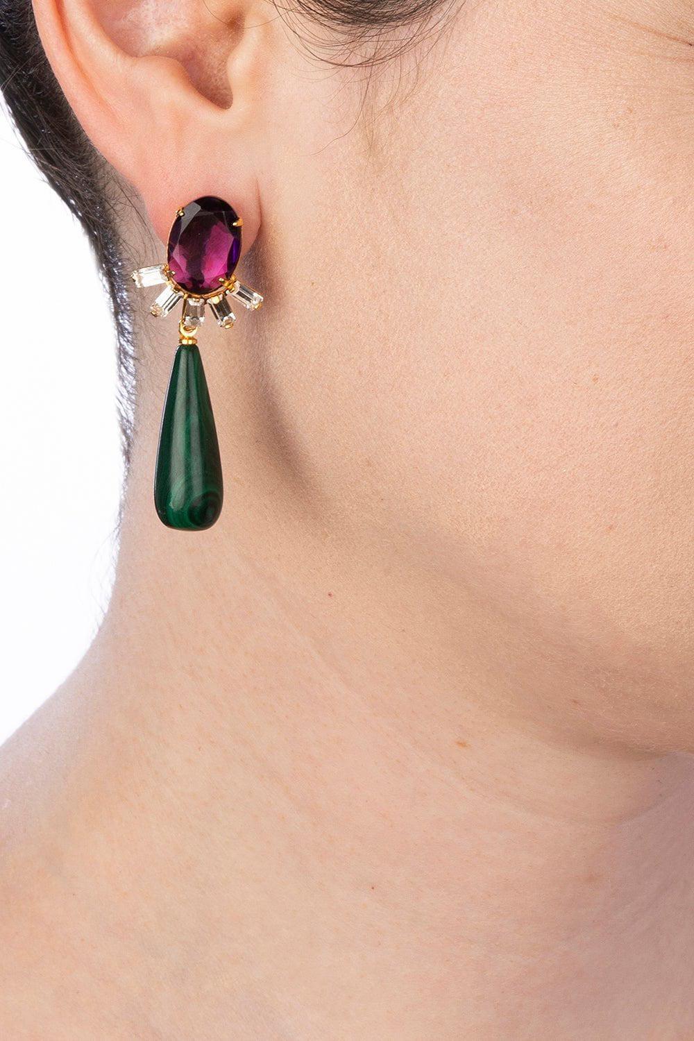BOUNKIT JEWELRY-Malachite Amethyst Earrings-GREEN