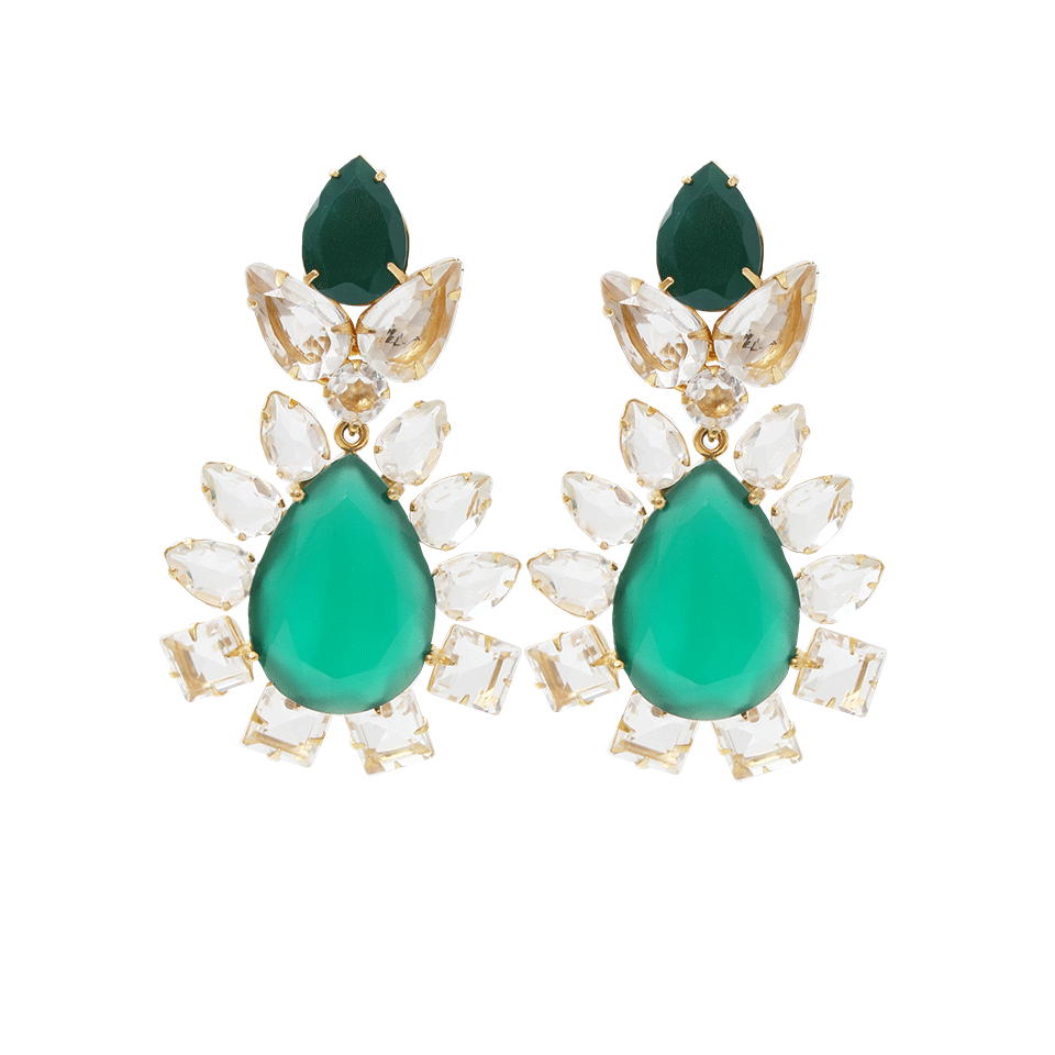 BOUNKIT JEWELRY-Onyx And Quartz Clip Earrings-GREEN
