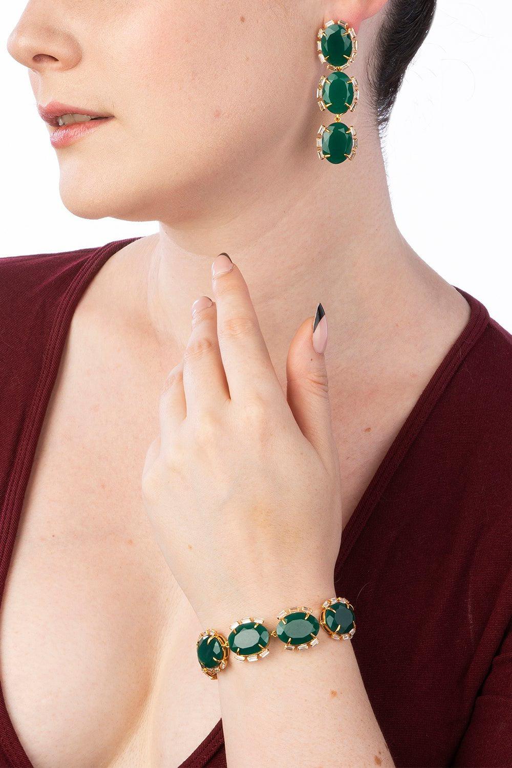 BOUNKIT JEWELRY-Onyx Three Drop Earrings-GREEN