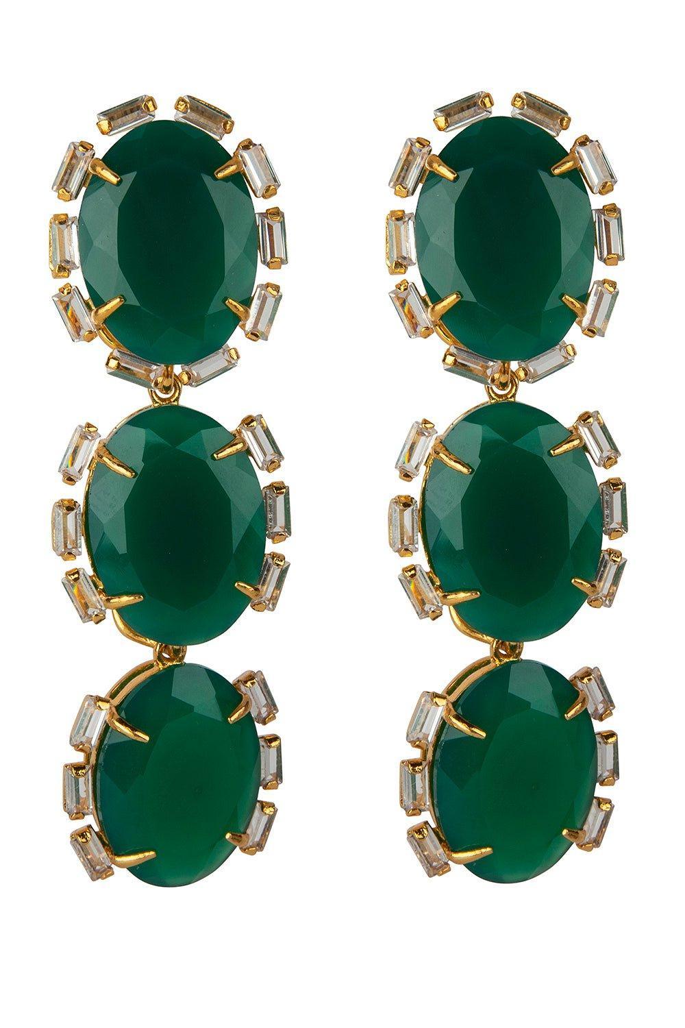 BOUNKIT JEWELRY-Onyx Three Drop Earrings-GREEN