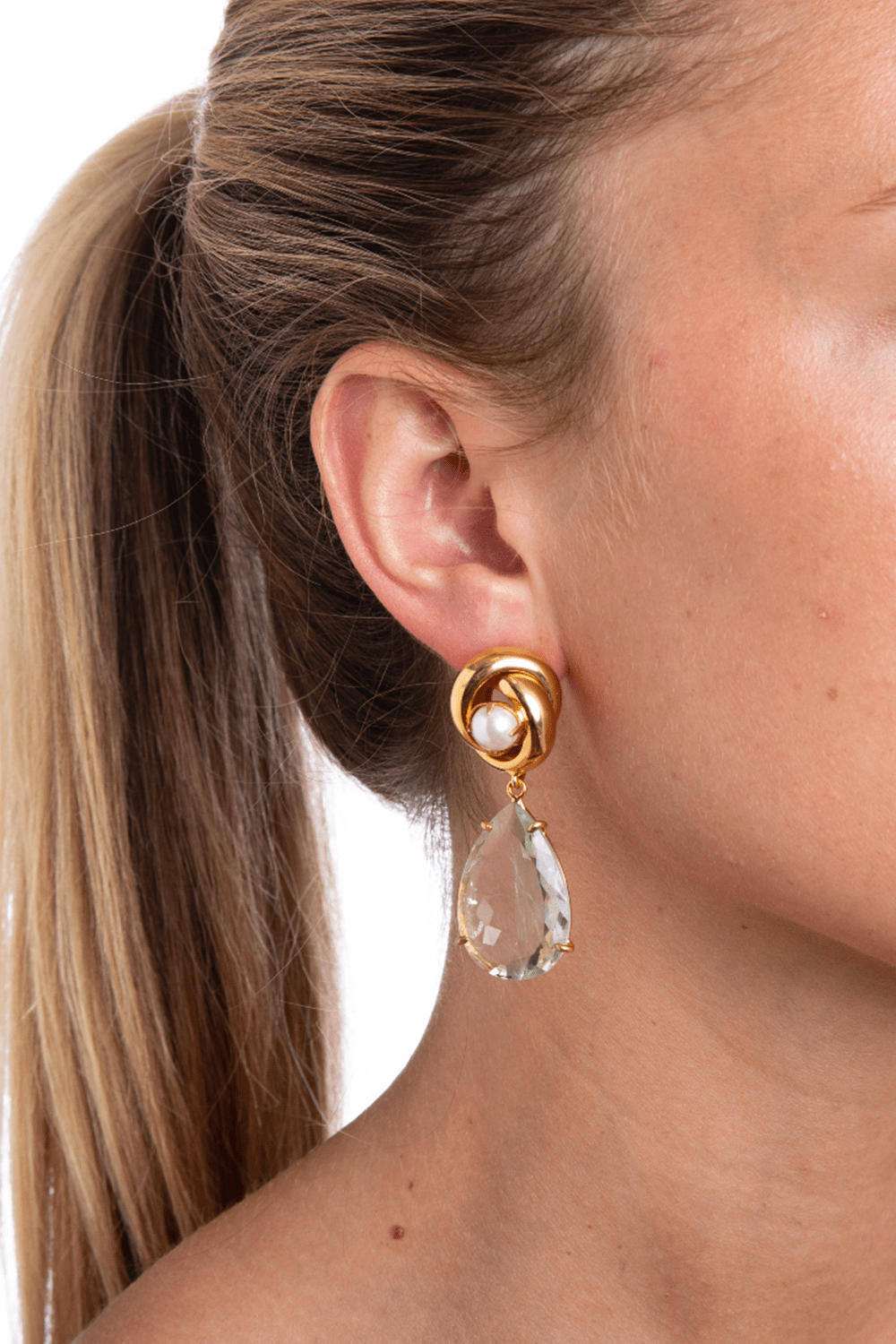 BOUNKIT JEWELRY-Pearl Love Knot Drop Earrings-GREEN