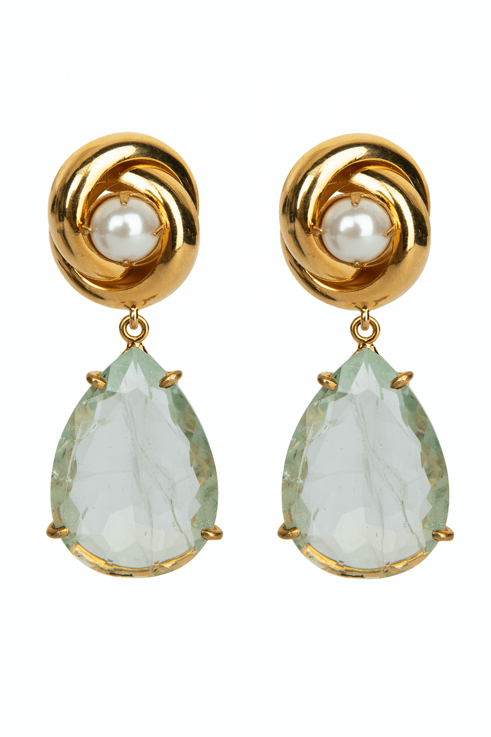 BOUNKIT JEWELRY-Pearl Love Knot Drop Earrings-GREEN