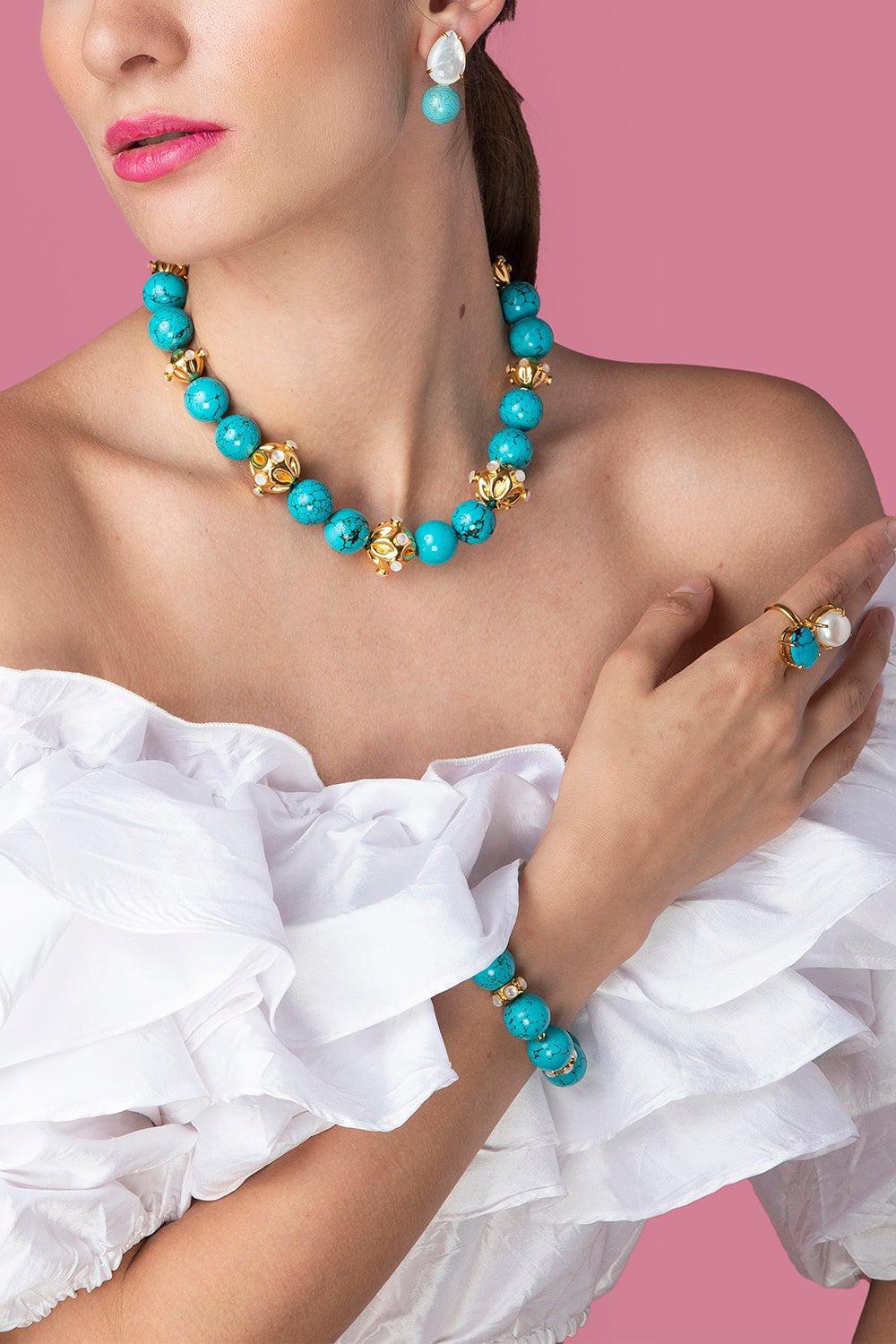 BOUNKIT JEWELRY-Pearl Turquoise Earrings-GREEN