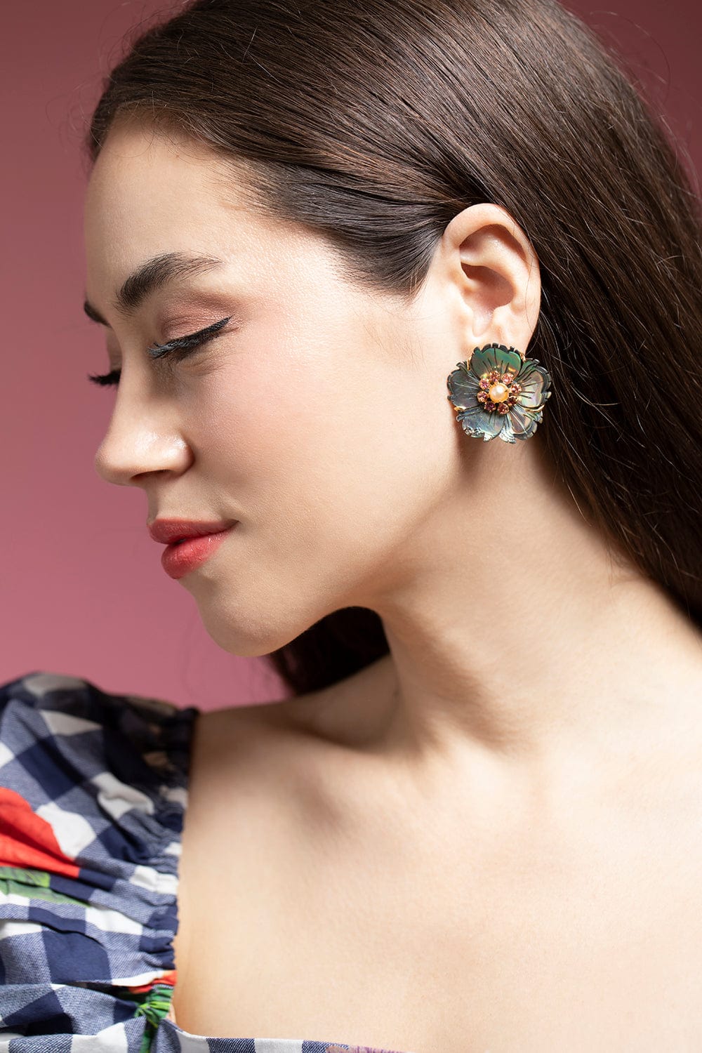 BOUNKIT JEWELRY-Grey Pearl Flower Earrings-GREY
