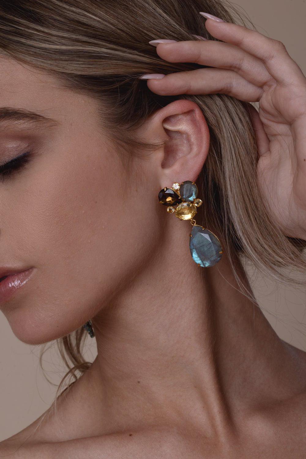 BOUNKIT JEWELRY-Quartz Labradorite Earrings-GREY