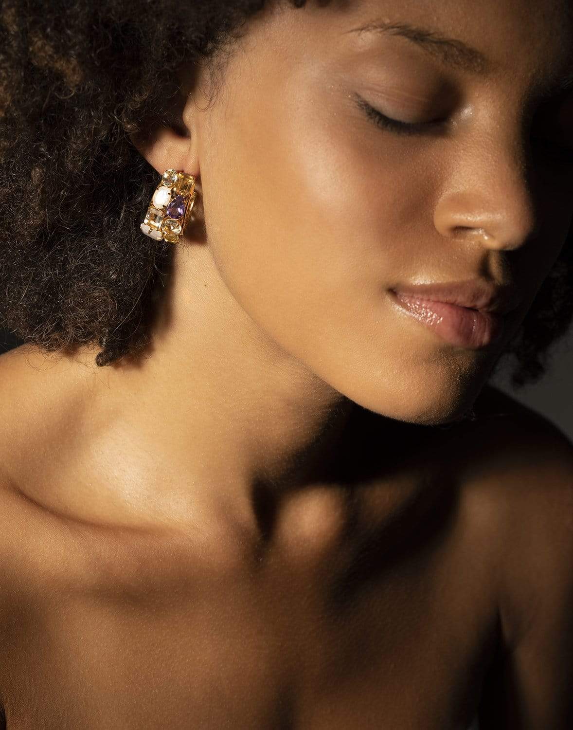 BOUNKIT JEWELRY-Moonstone, Green Amethyst, Amethyst & Clear Quartz Hoops-GRNLEMON