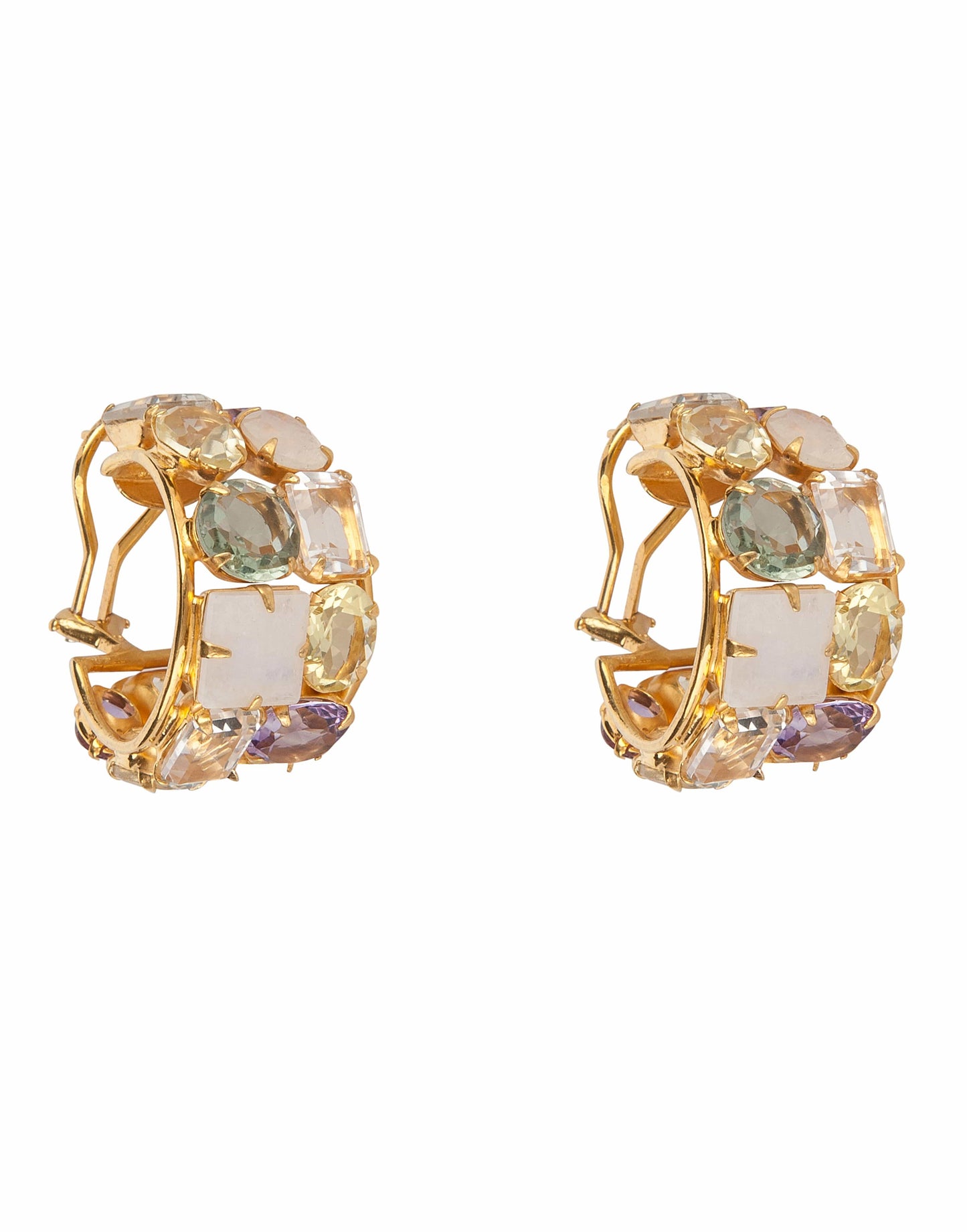 BOUNKIT JEWELRY-Moonstone, Green Amethyst, Amethyst & Clear Quartz Hoops-GRNLEMON