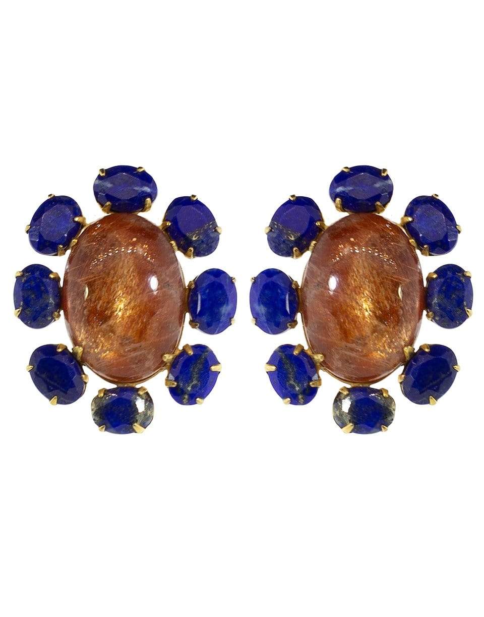 BOUNKIT JEWELRY-Sunstone and Lapis Flower Earrings-IOLITE