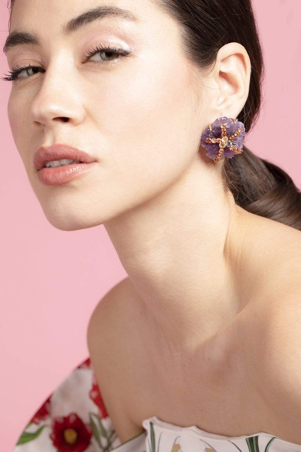 BOUNKIT JEWELRY-Amethyst, Swiss Blue Topaz & Peridot Flower Earrings-LAVANDER