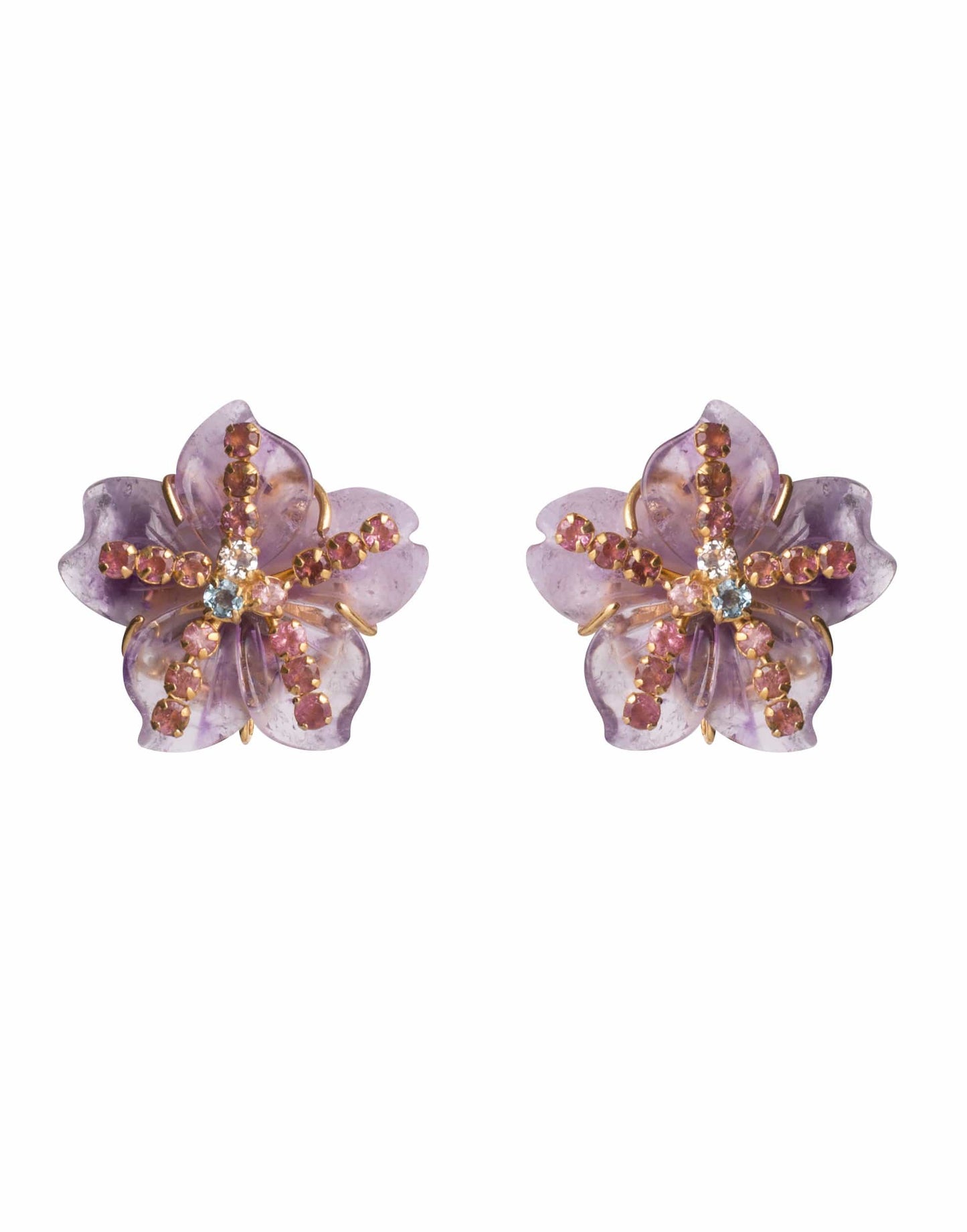 BOUNKIT JEWELRY-Amethyst, Swiss Blue Topaz & Peridot Flower Earrings-LAVANDER