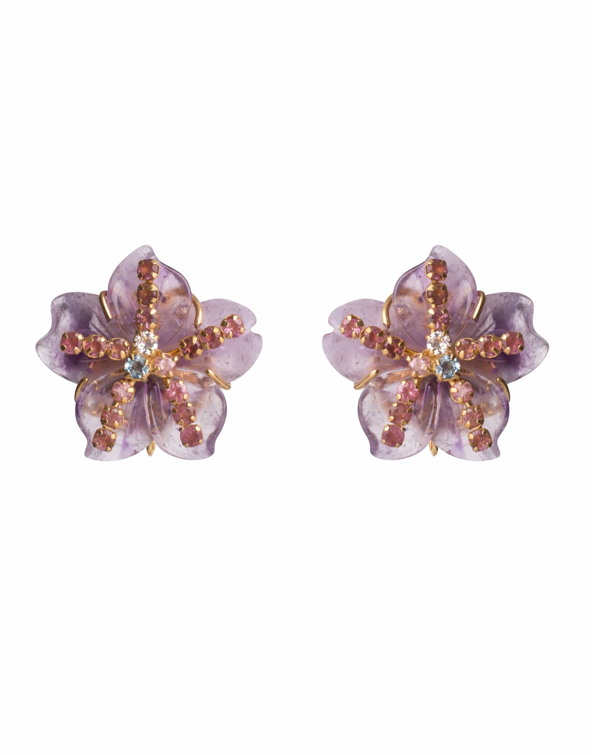 BOUNKIT JEWELRY-Amethyst, Swiss Blue Topaz & Peridot Flower Earrings-LAVANDER