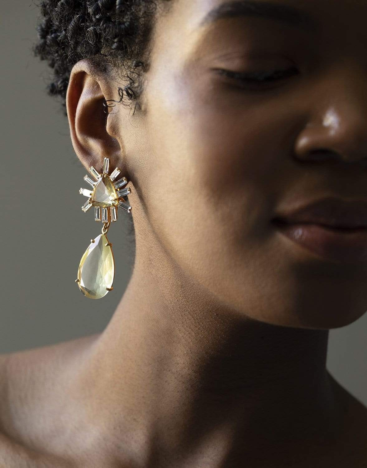 BOUNKIT JEWELRY-2-in-1 Lemon Quartz & Cubic Zirconia Earrings-LMN/CLR