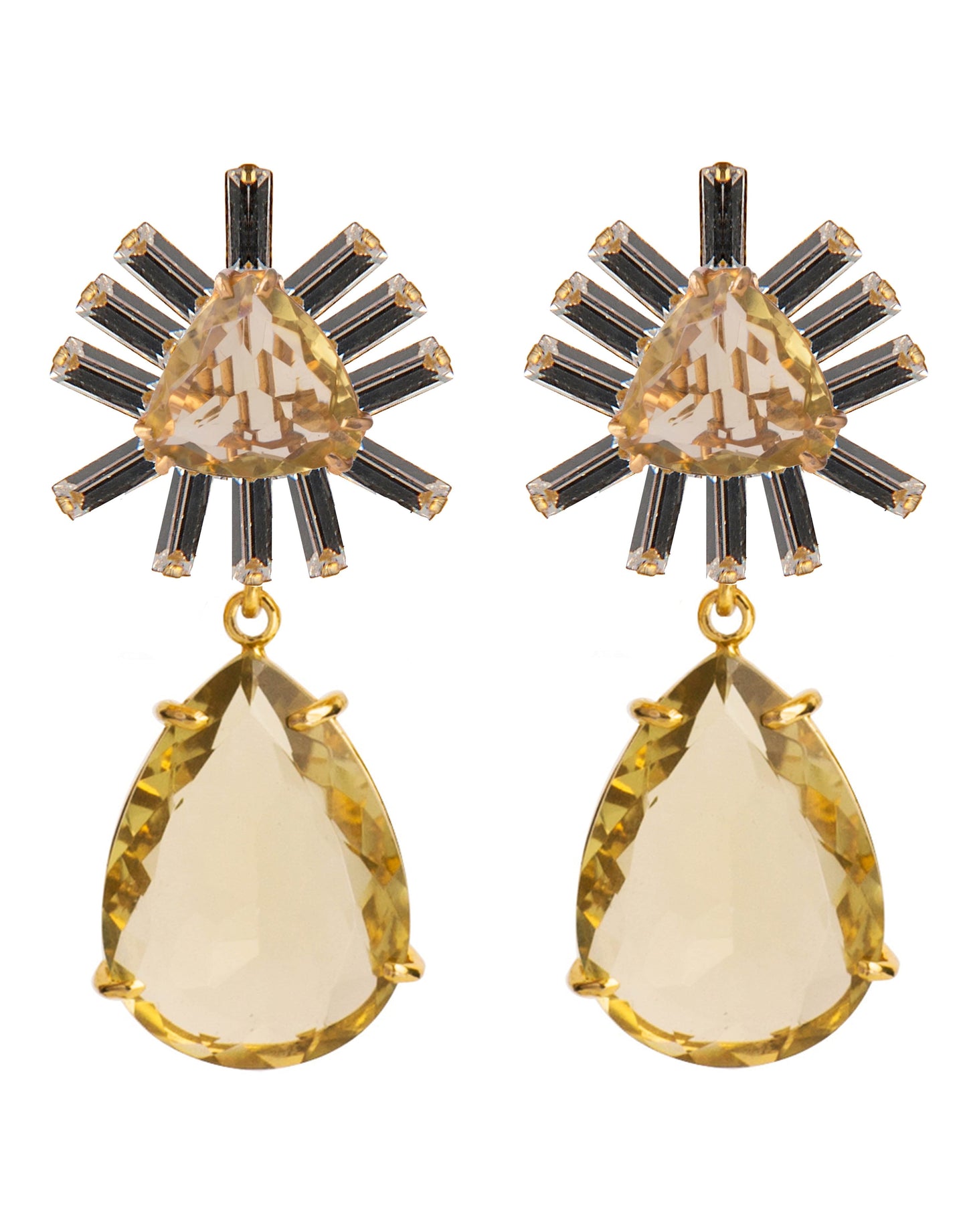 BOUNKIT JEWELRY-2-in-1 Lemon Quartz & Cubic Zirconia Earrings-LMN/CLR