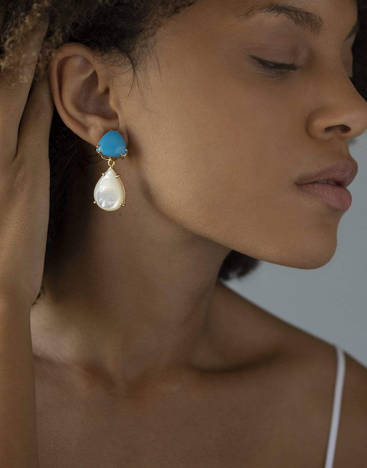BOUNKIT JEWELRY-2-in-1 Turquoise & Mother of Pearl Earrings-MOP/TURQ