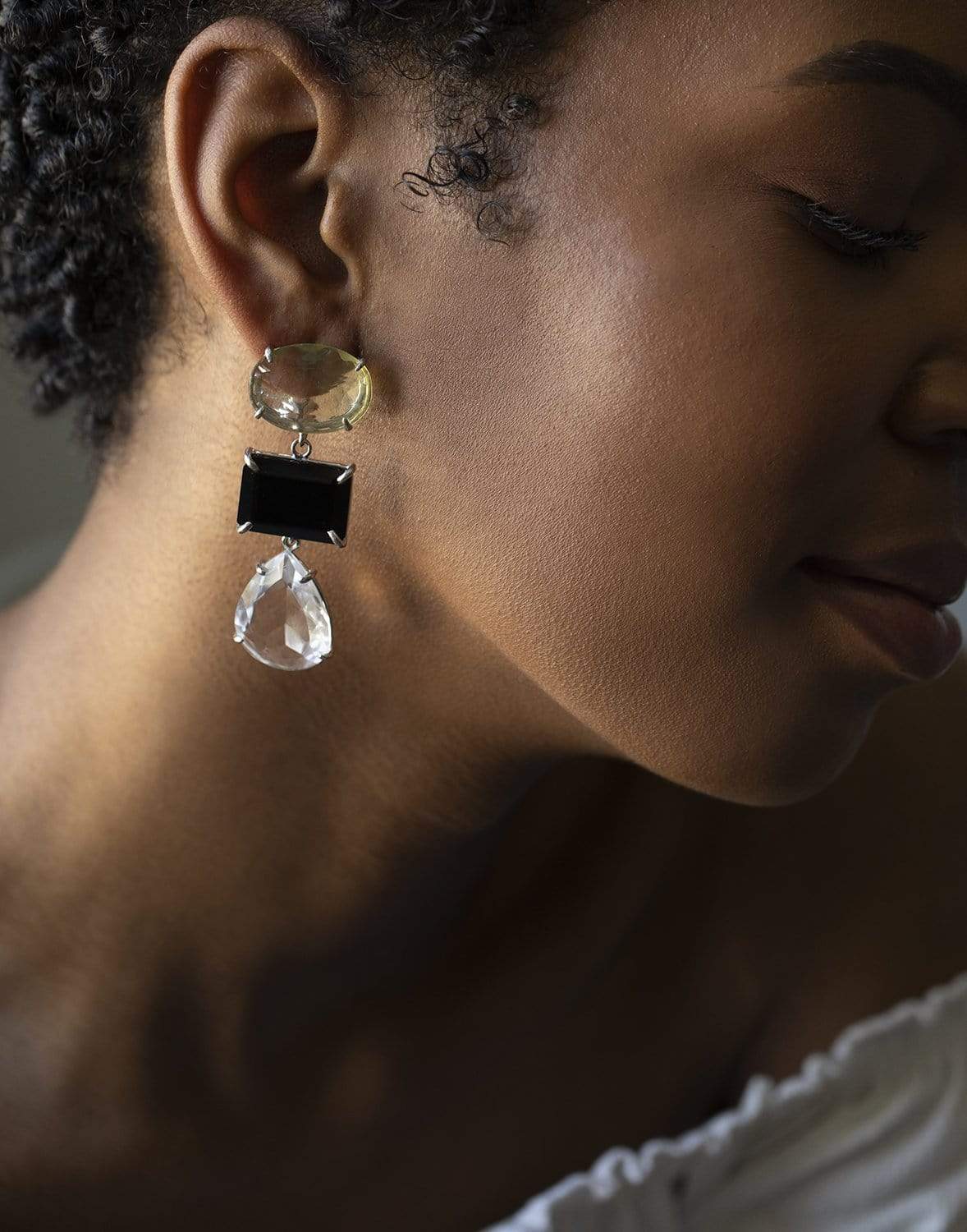 BOUNKIT JEWELRY-4-in-1 Onyx & Quartz Earrings-ONYX