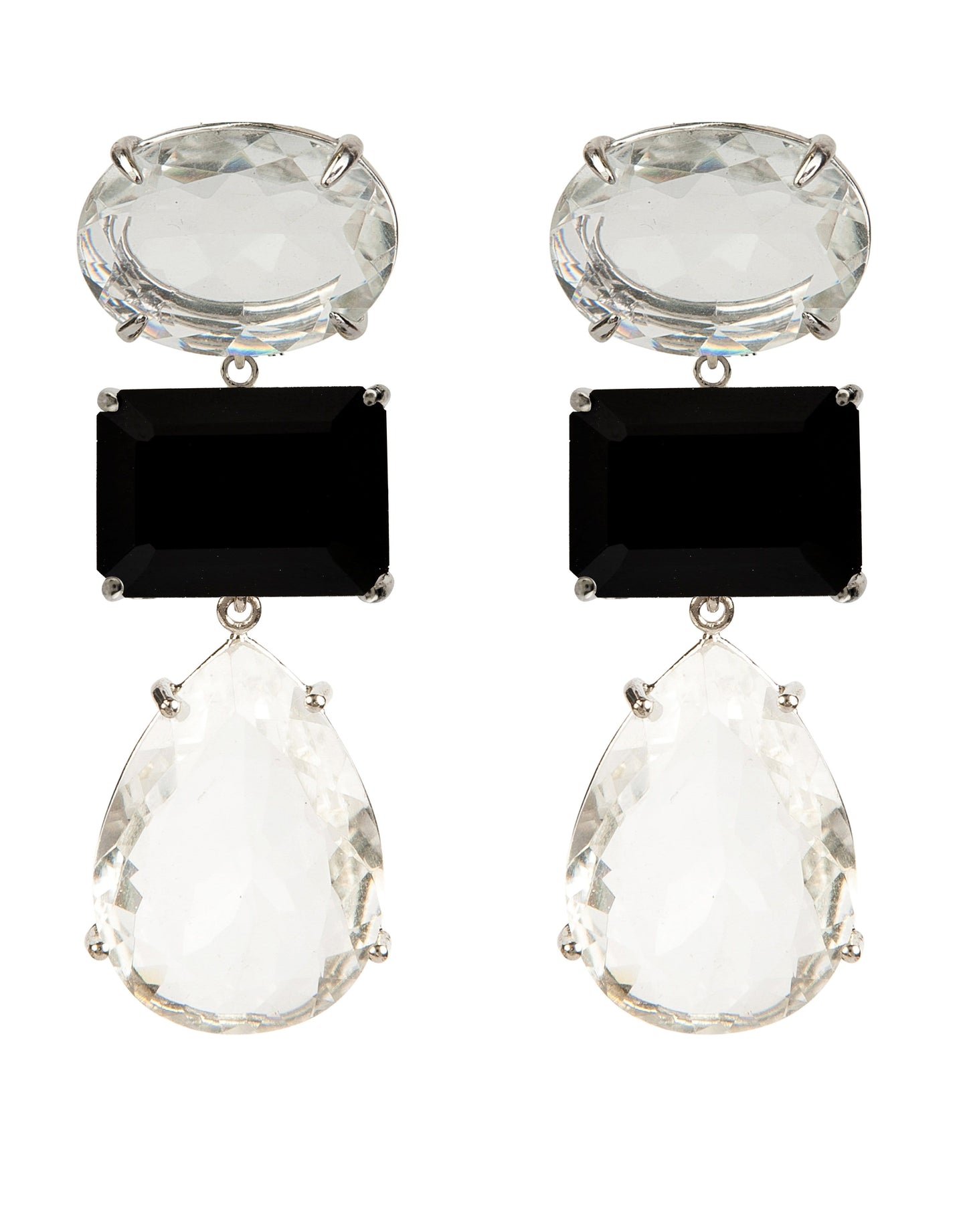 BOUNKIT JEWELRY-4-in-1 Onyx & Quartz Earrings-ONYX