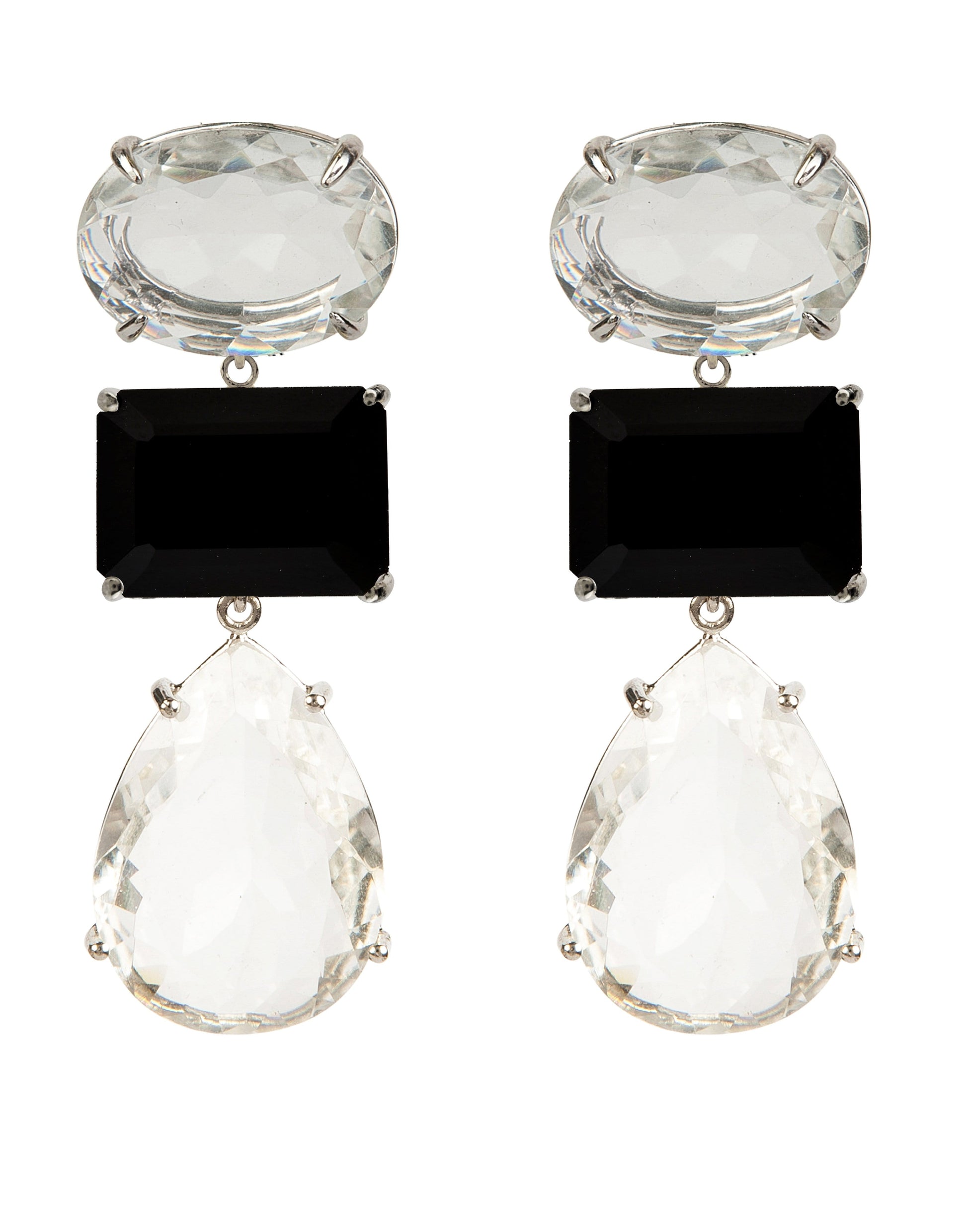BOUNKIT JEWELRY-4-in-1 Onyx & Quartz Earrings-ONYX