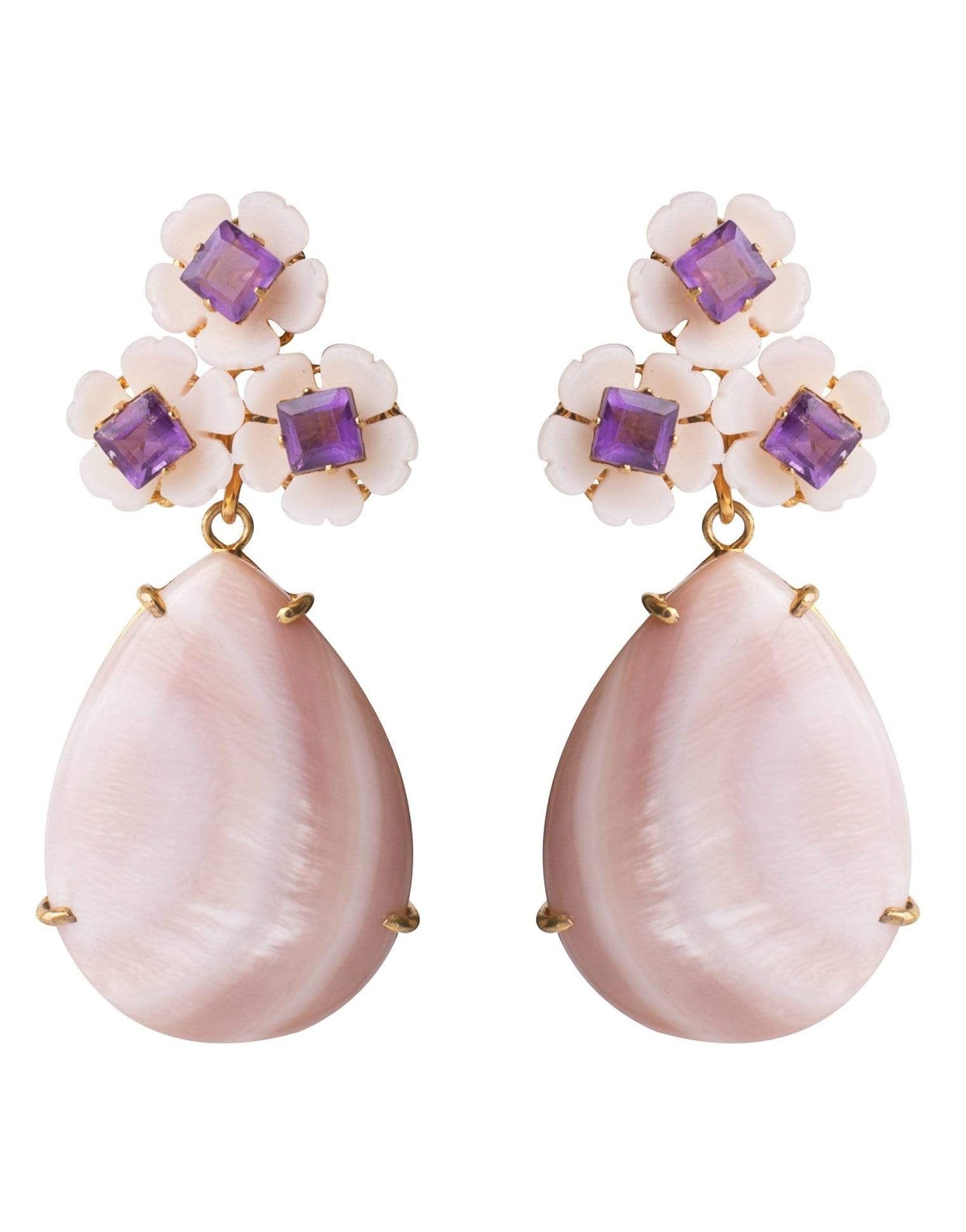 BOUNKIT JEWELRY-2-in-1 Pink Shell, Amethyst & Pink Mother of Pearl Earrings-PINK