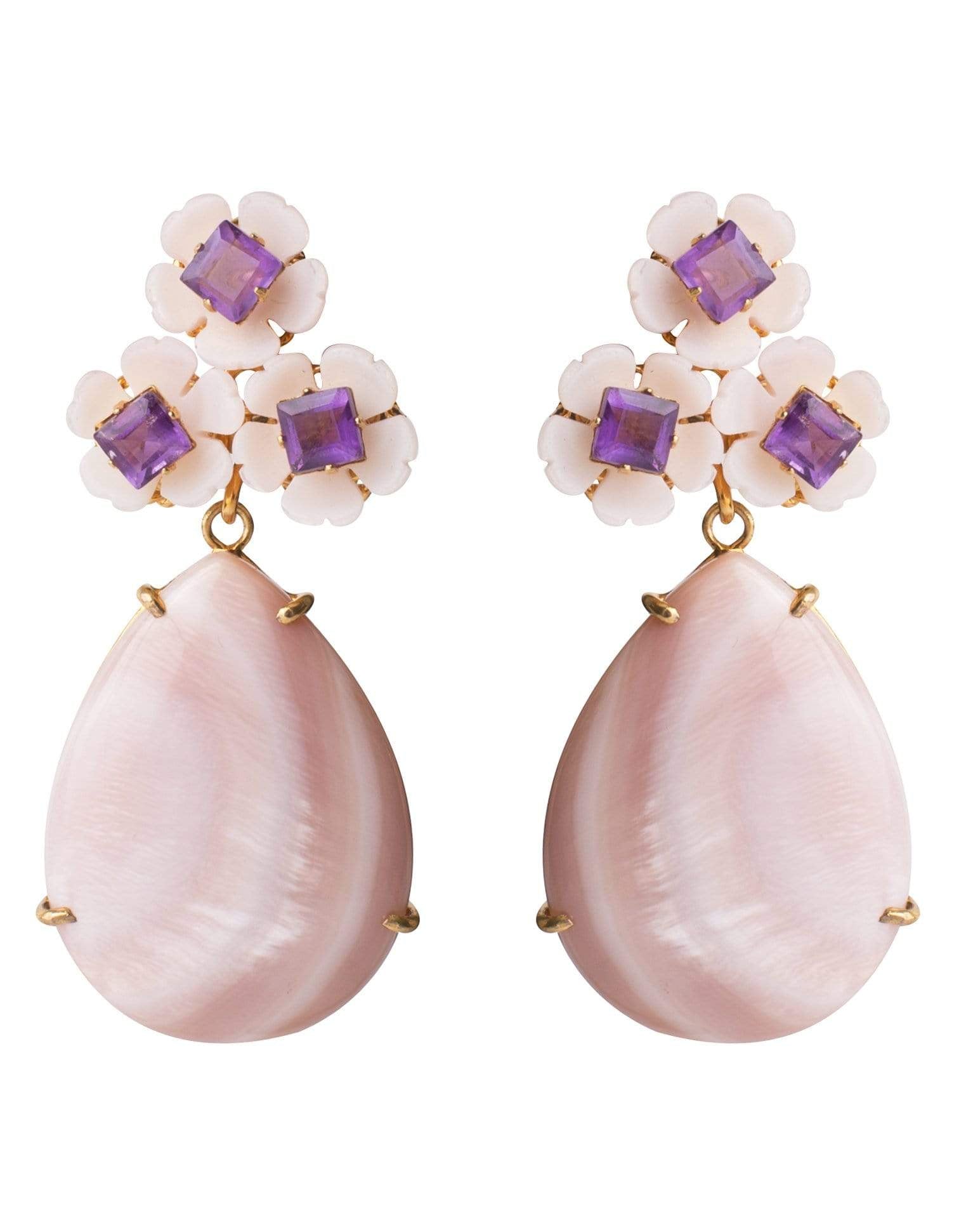 BOUNKIT JEWELRY-2-in-1 Pink Shell, Amethyst & Pink Mother of Pearl Earrings-PINK