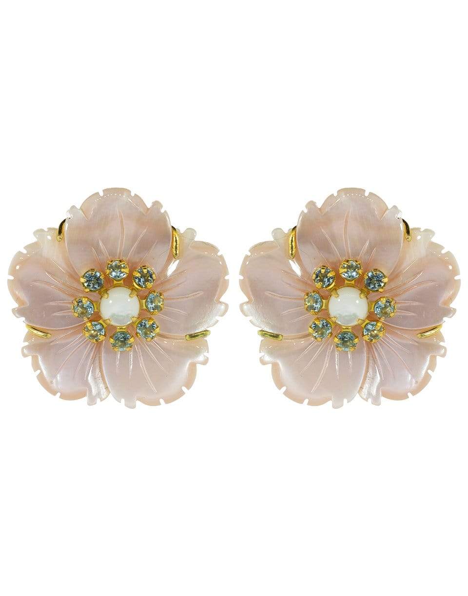 BOUNKIT JEWELRY-Carved Mother of Pearl Flower Clip On Earrings-PINK