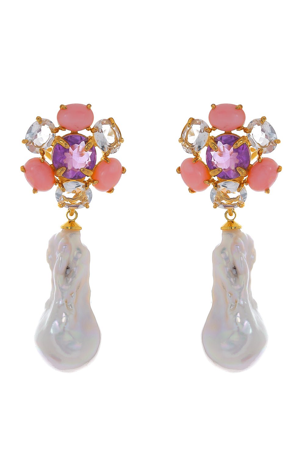 BOUNKIT JEWELRY-Pink Opal Baroque Pearl Earrings-PINK
