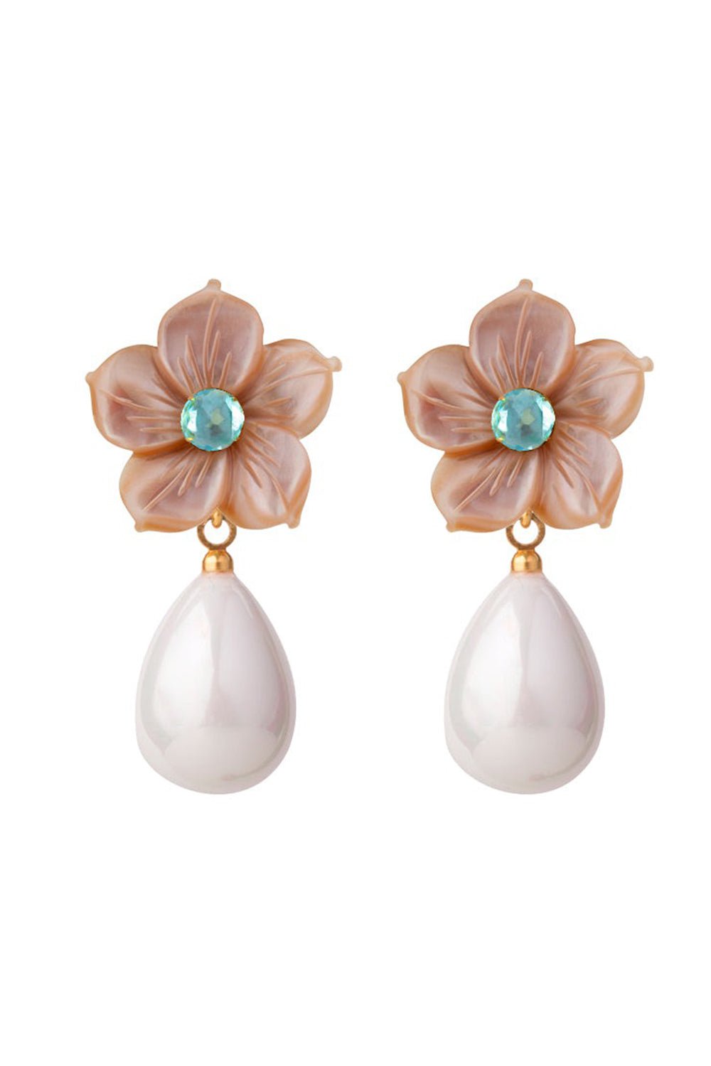BOUNKIT JEWELRY-Pink Pearl Seashell Drop Earrings-PINK