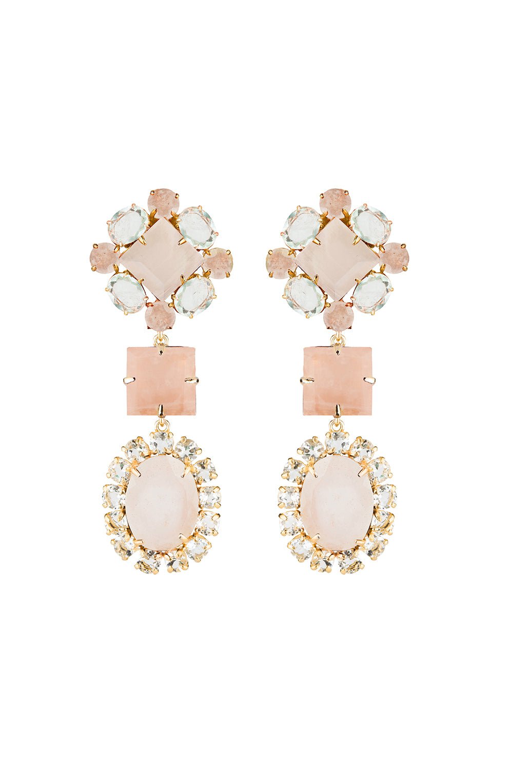 BOUNKIT JEWELRY-Rose Quartz Amethyst Moonstone Drop Earrings-PINK