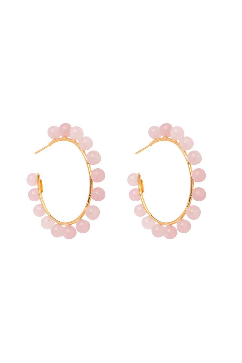 BOUNKIT JEWELRY-Rose Quartz Hoop Earrings-PINK